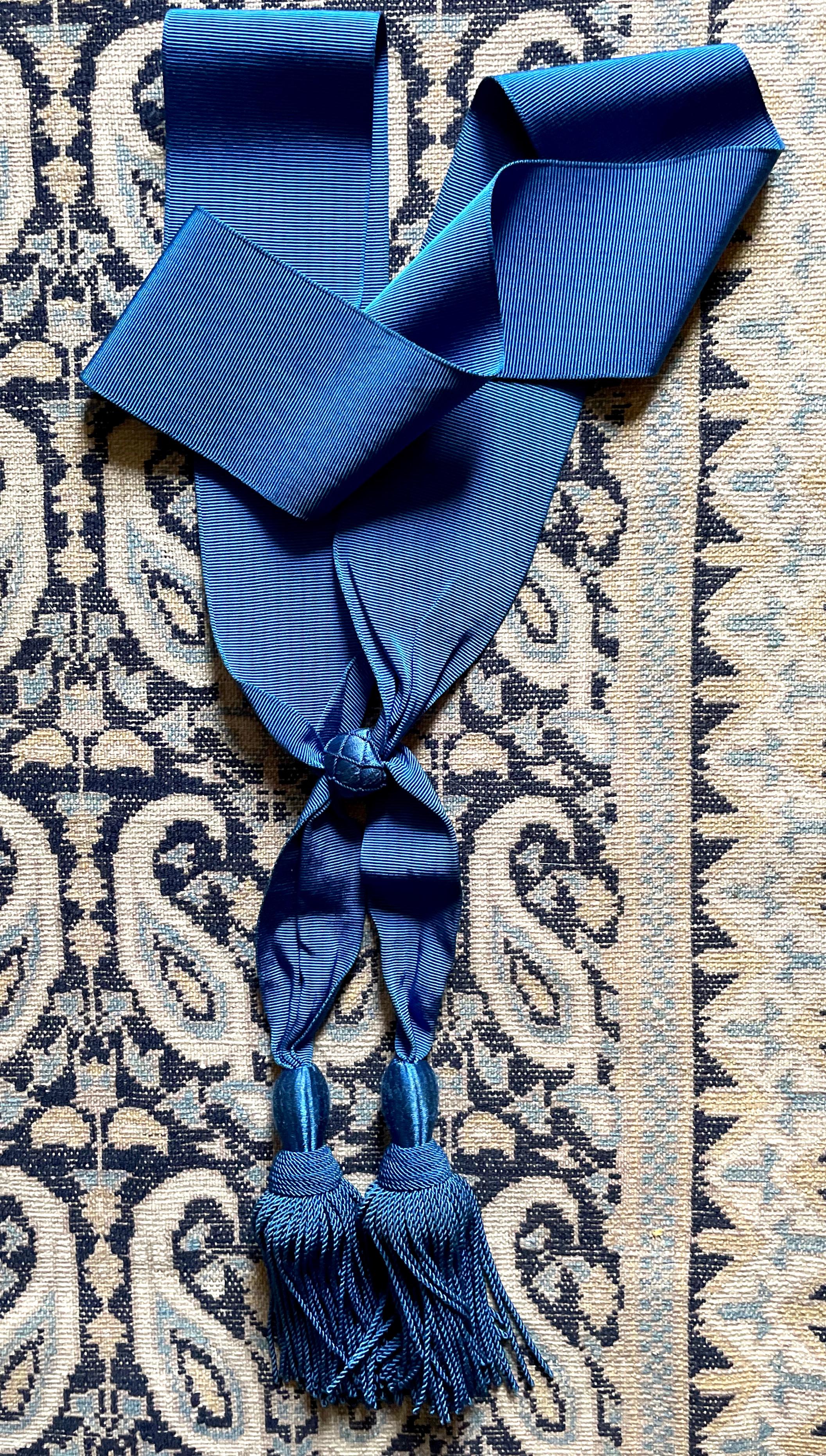 Italian Blue Silk Grosgrain Military Sash For Sale