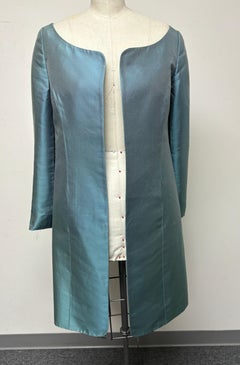 Blue Silk Mikado Collarless Coat