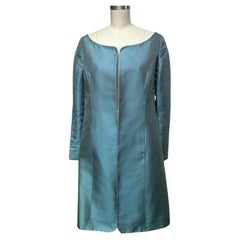 Vintage Blue Silk Mikado Collarless Coat