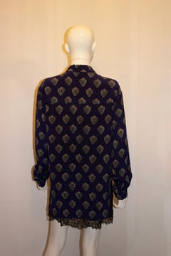 Blue Silk Shirt with Strawberry Print by Markus Lupfer