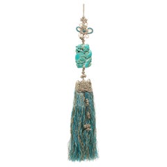 Vintage Chinese Blue Silk Tassel with Celebratory Charm