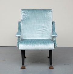 Blue Silk Velvet Modern Lounge Chair "Digamma" by Ignazio Gardella, Italy