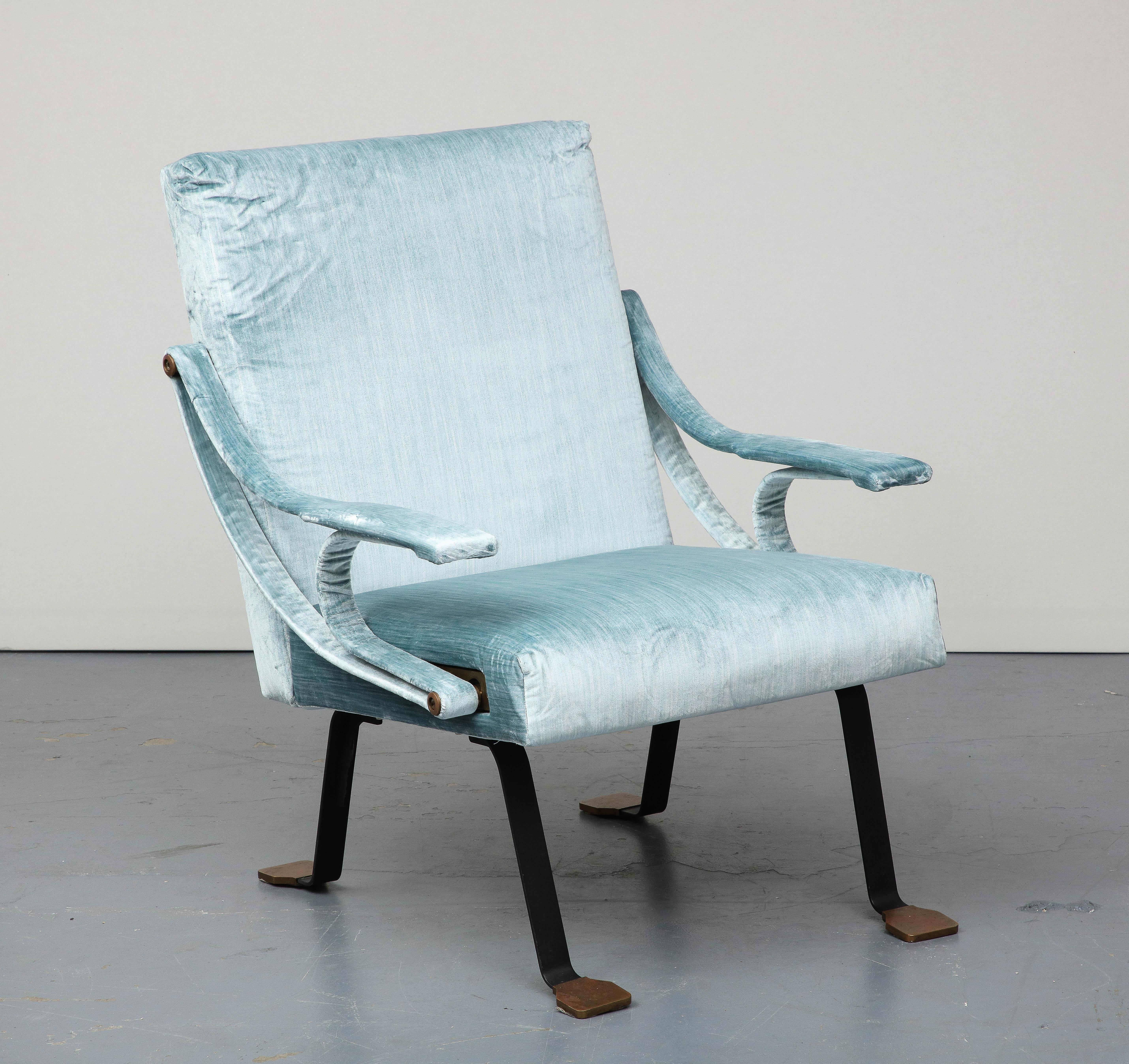 Modern Blue Silk Velvet Lounge Chair 
