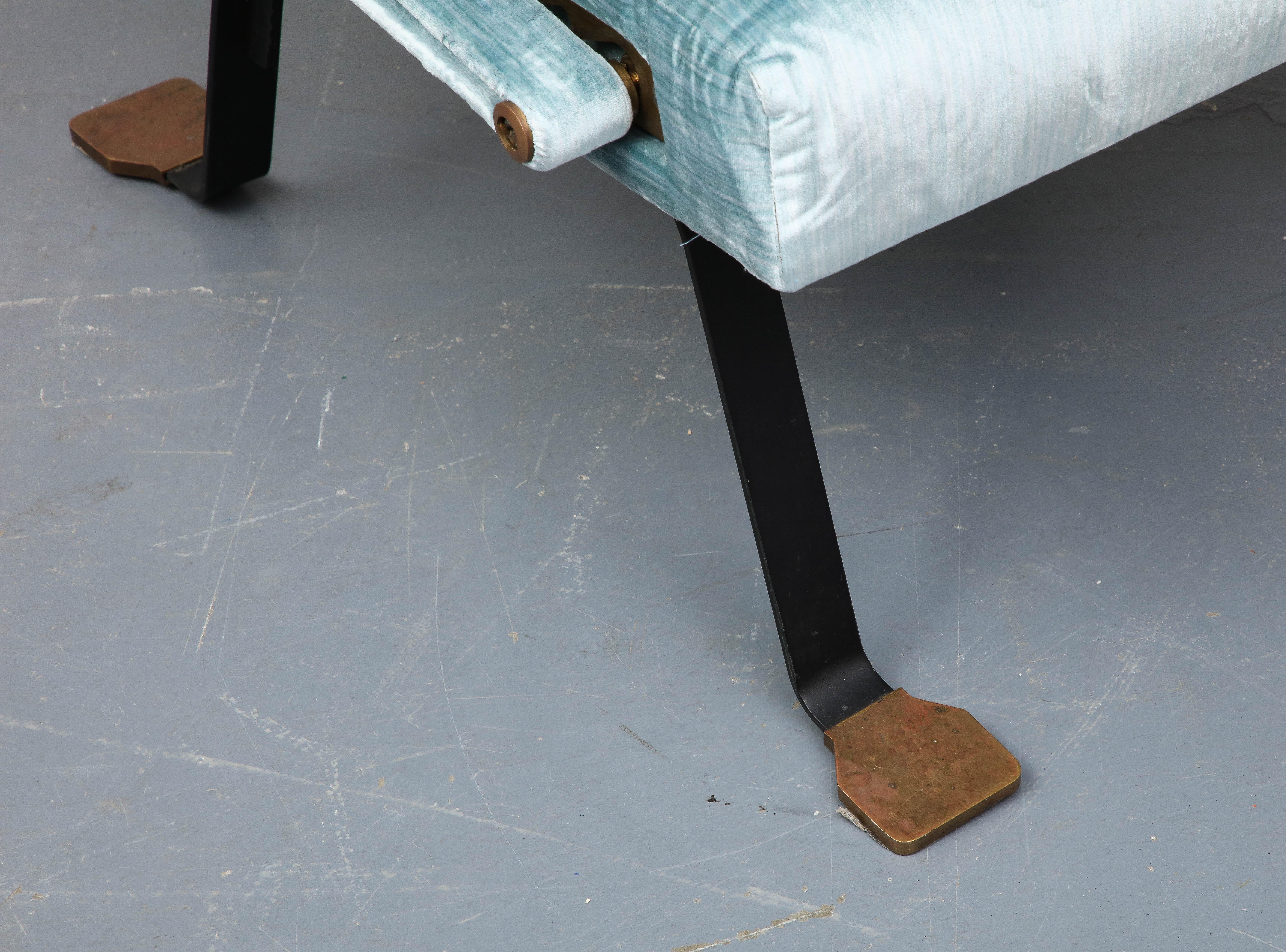 Italian Blue Silk Velvet Lounge Chair 