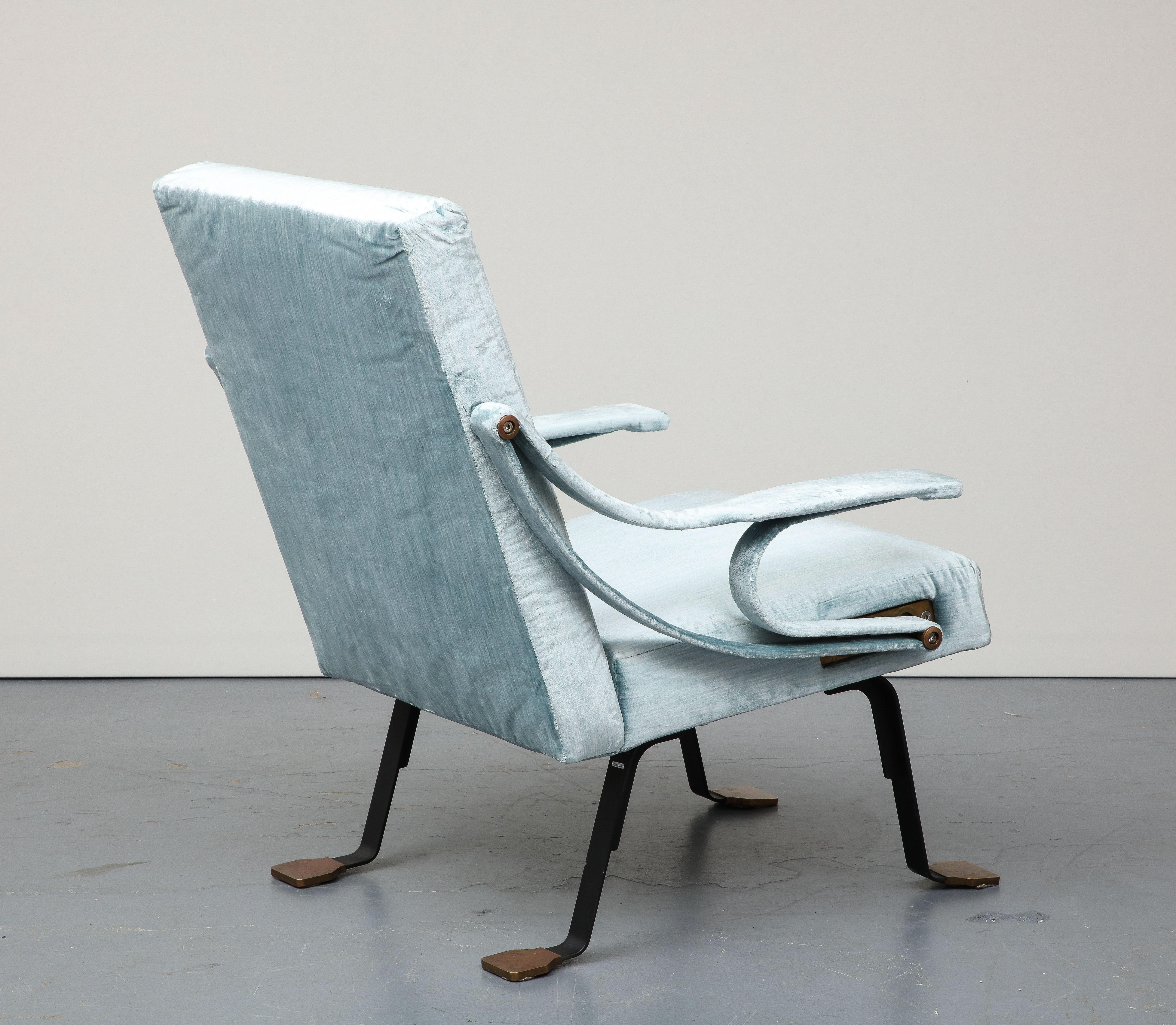 Mid-20th Century Blue Silk Velvet Lounge Chair 
