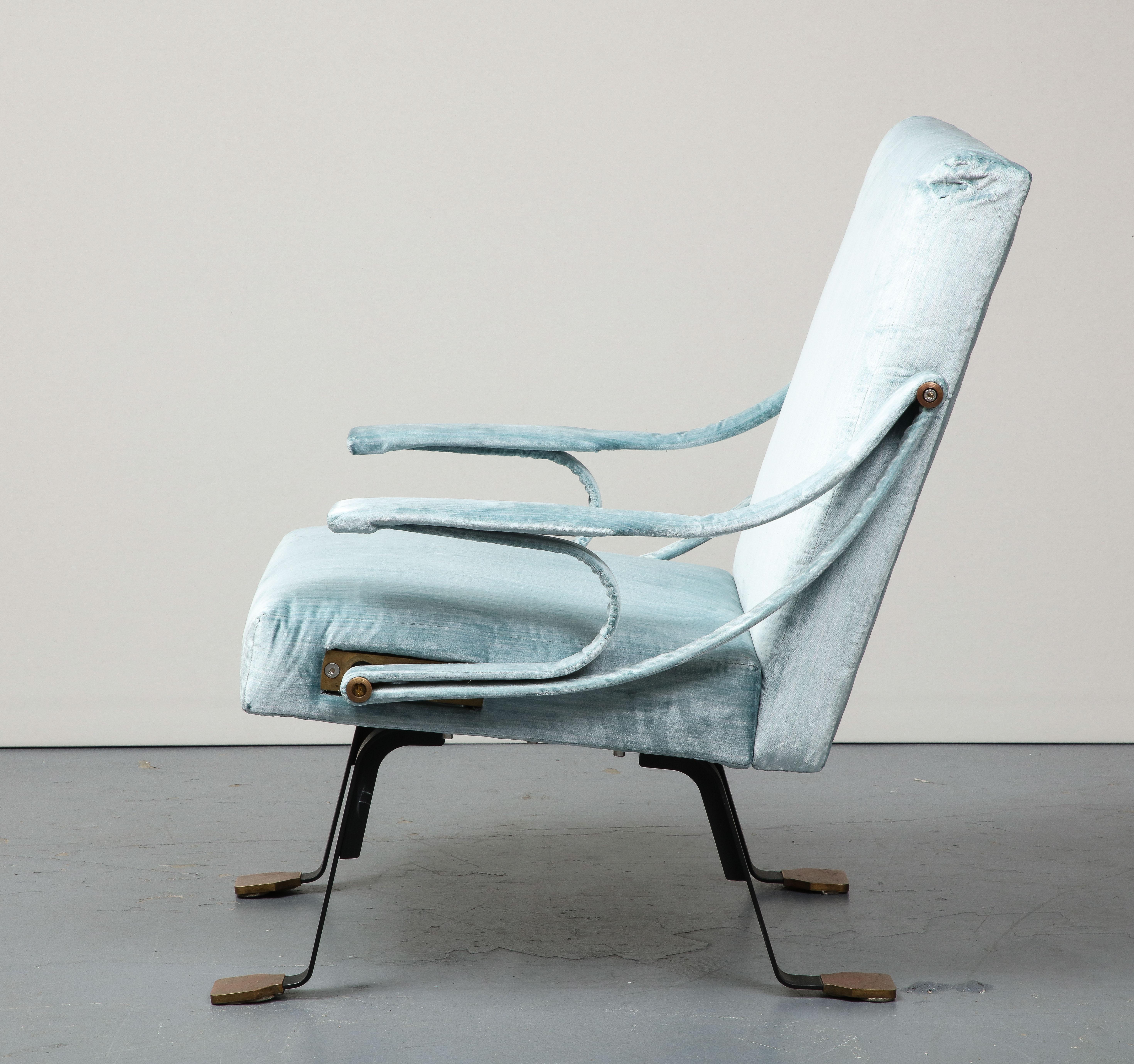 Metal Blue Silk Velvet Lounge Chair 