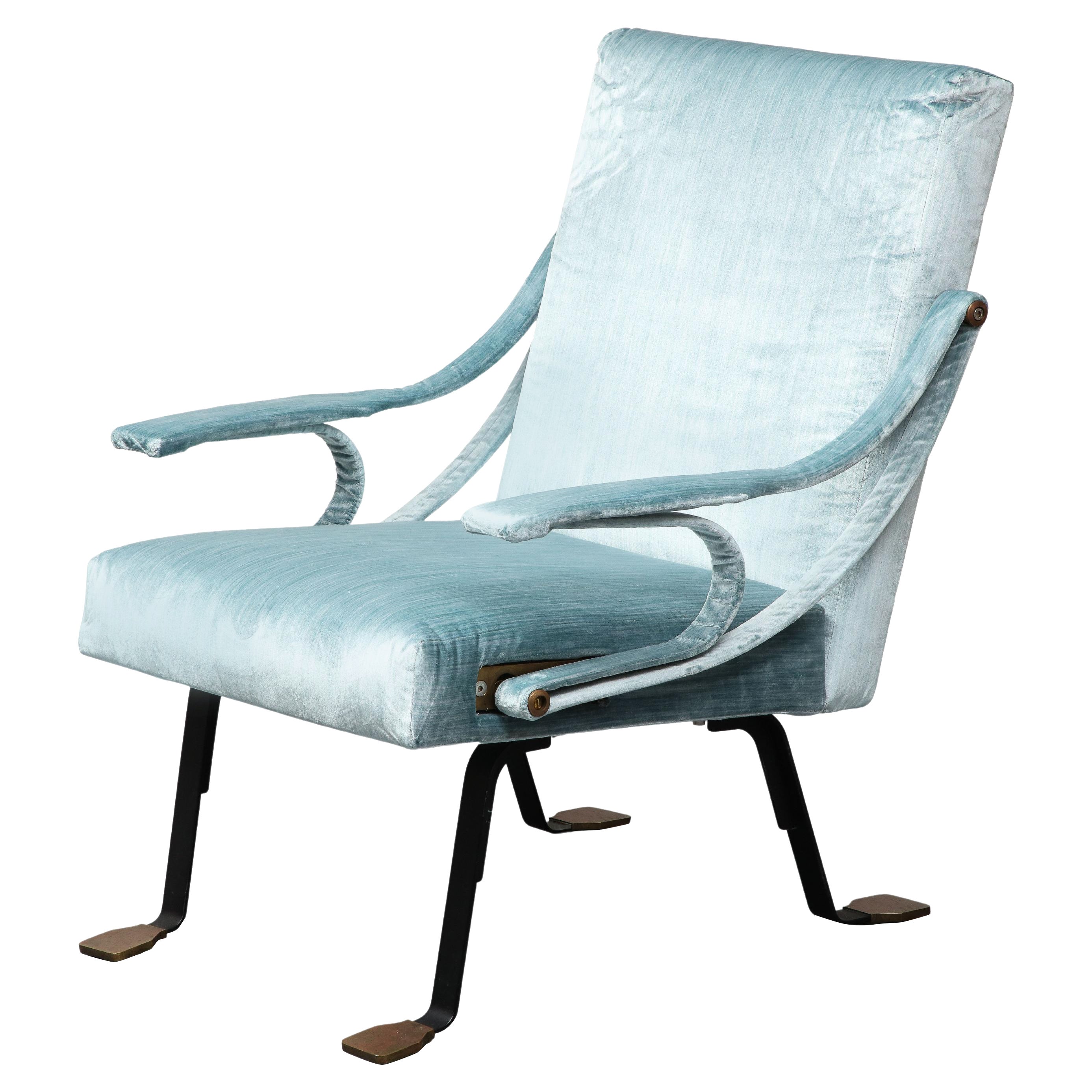 Sedia da salotto in velluto di seta blu "Digamma" di Ignazio Gardella