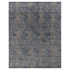 Tapis oriental noué à la main en soie bleue avec motif de rosettes érodées en laine 8'9" x 12'0"