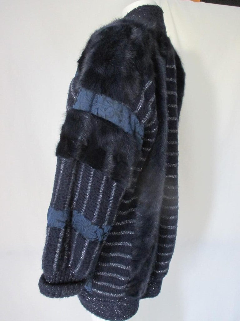 Blue Silver print Wool Mink Fur vest For Sale at 1stDibs