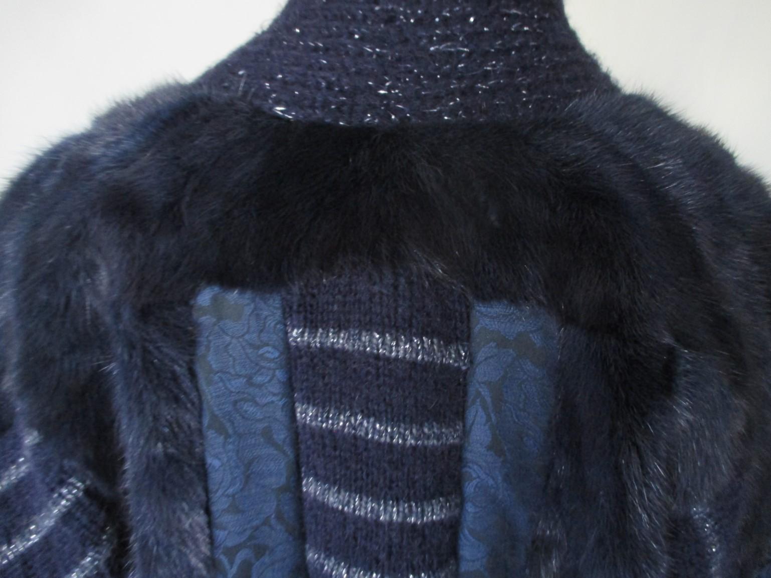 Black Blue Silver print Wool Mink Fur vest 
