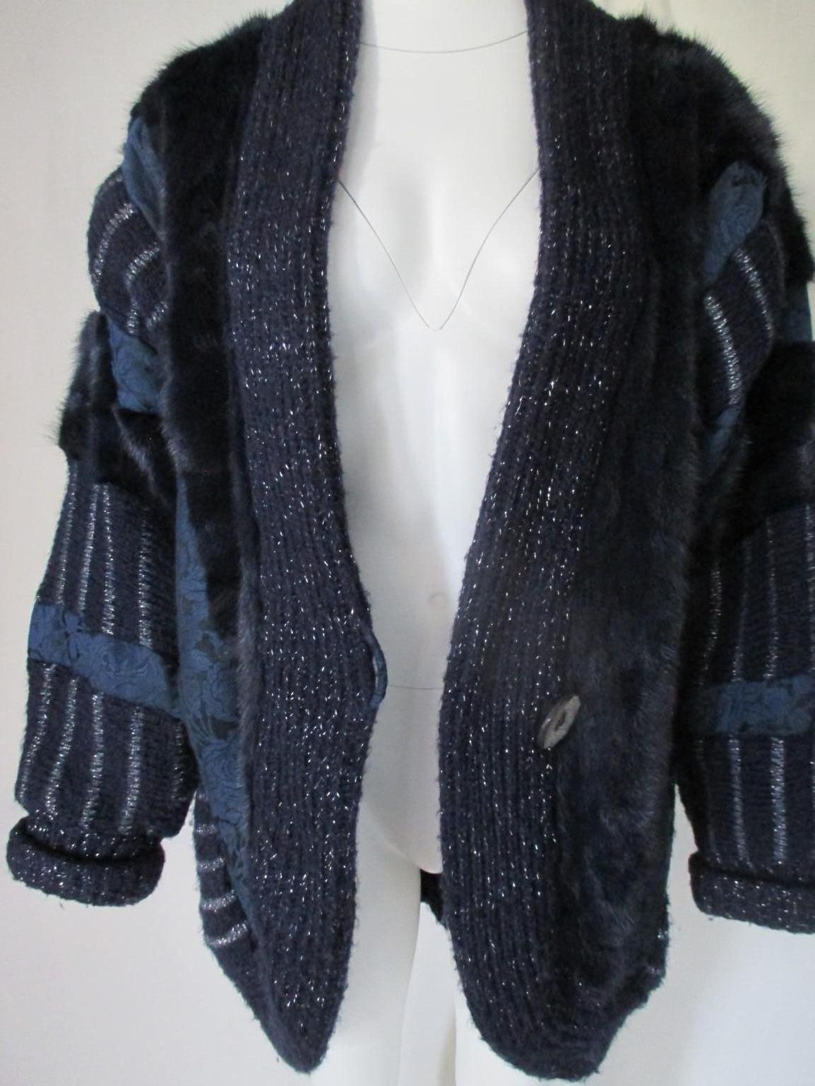 Women's or Men's Blue Silver print Wool Mink Fur vest 