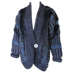 Blue Silver print Wool Mink Fur vest