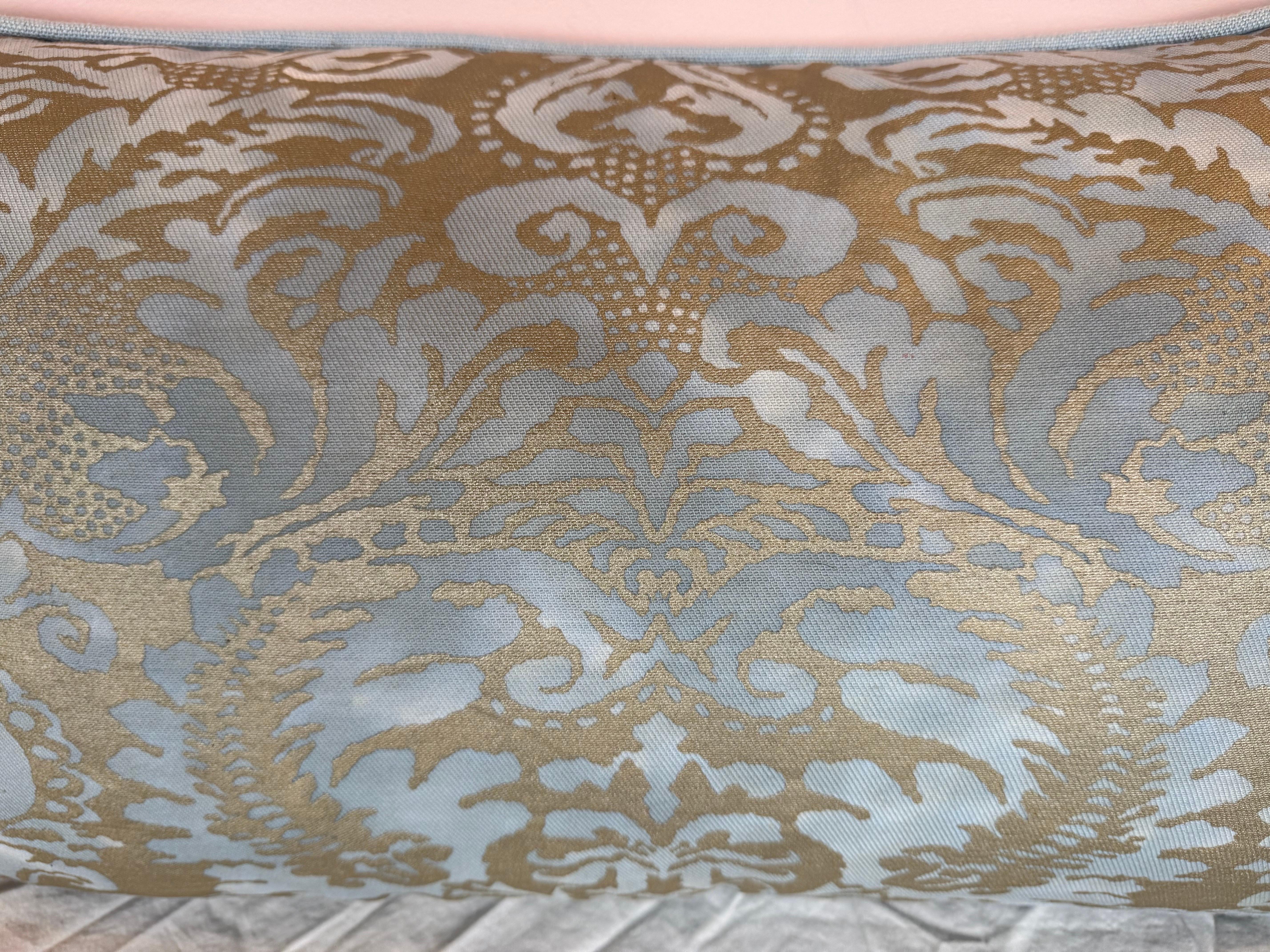 Contemporary Blue & Silvery Fortuny Textile Pillow For Sale