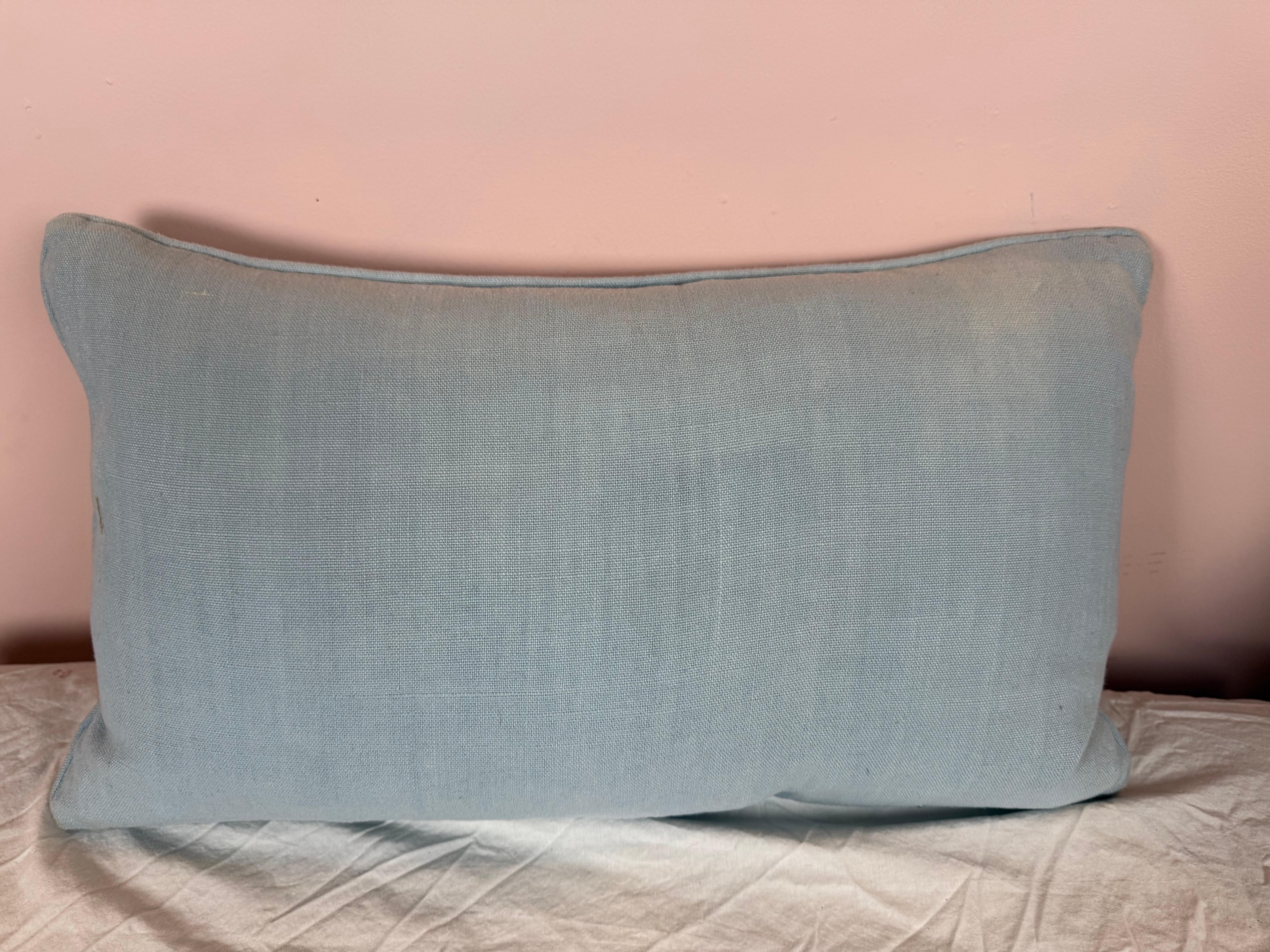 Cotton Blue & Silvery Fortuny Textile Pillow For Sale