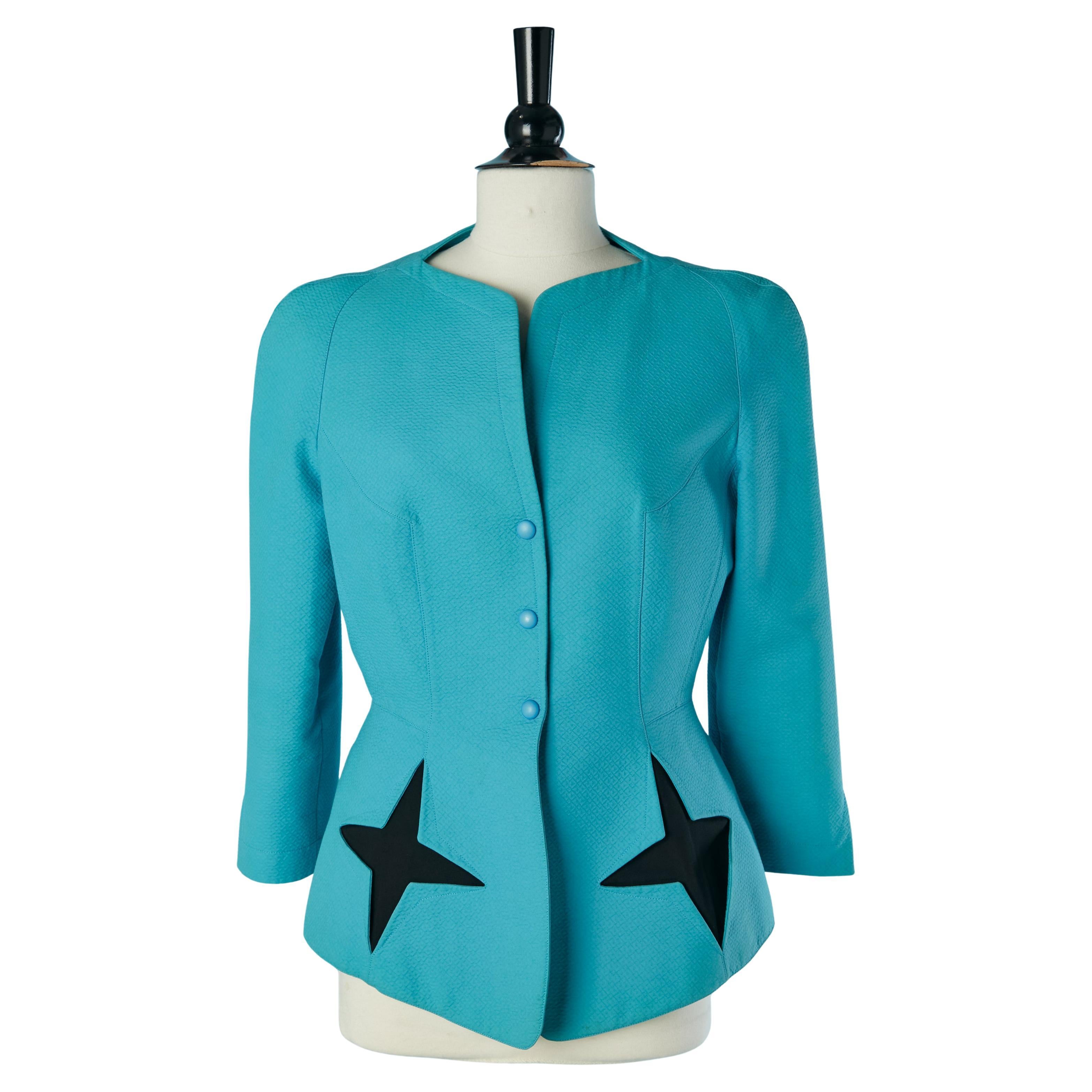Blue single breasted jacket with star cut-work THIERRY MUGLER
