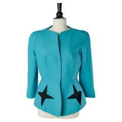 Blue single breasted jacket with star cut-work THIERRY MUGLER Vintage Blue single breasted jacket with star cut-work THIERRY MUGLER