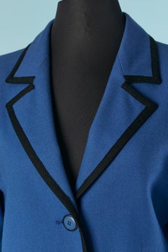 Blue single breasted wool jacket with black piping SAINT LAURENT Rive Gauche