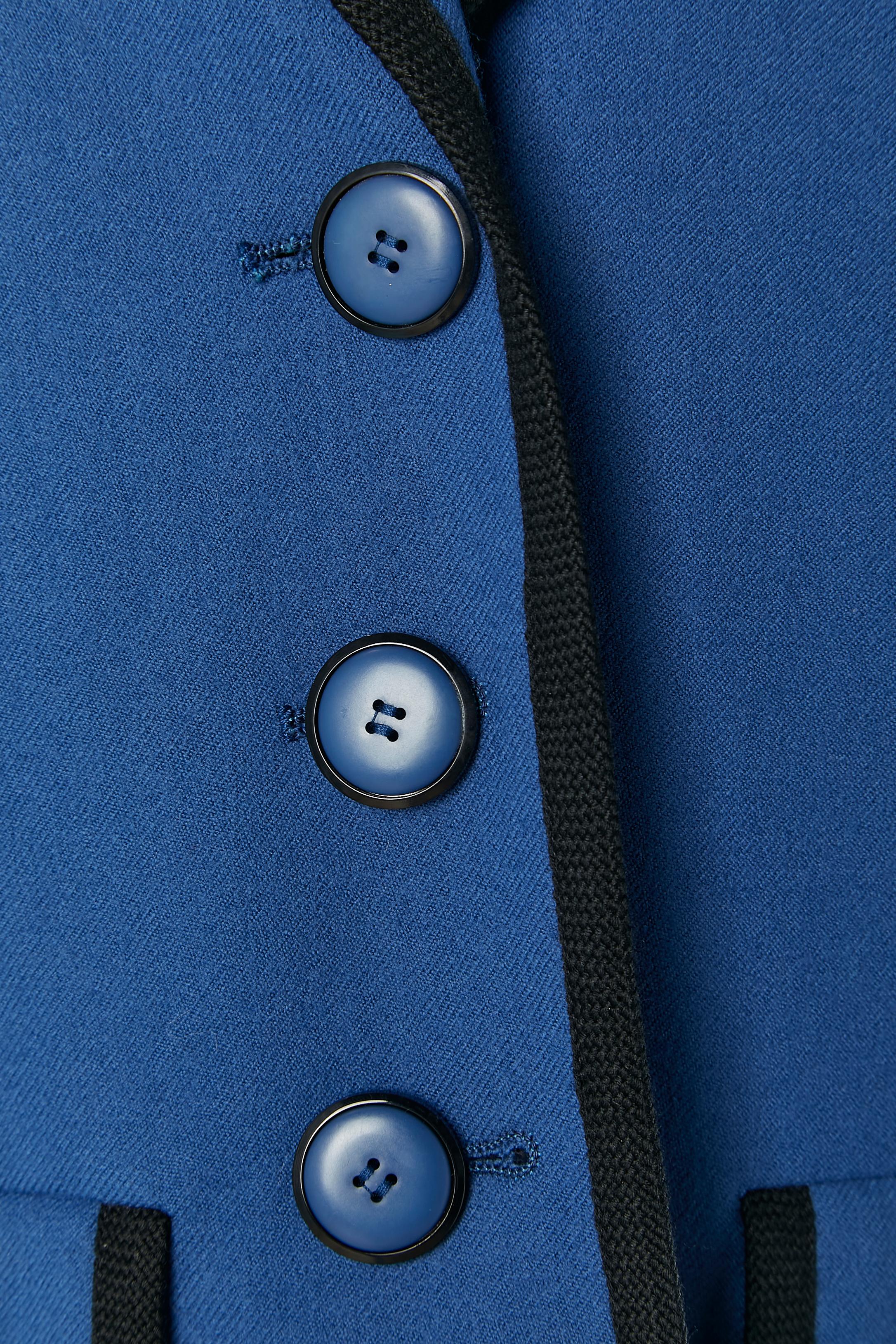 Purple Blue single breasted wool jacket with black piping SAINT LAURENT Rive Gauche For Sale