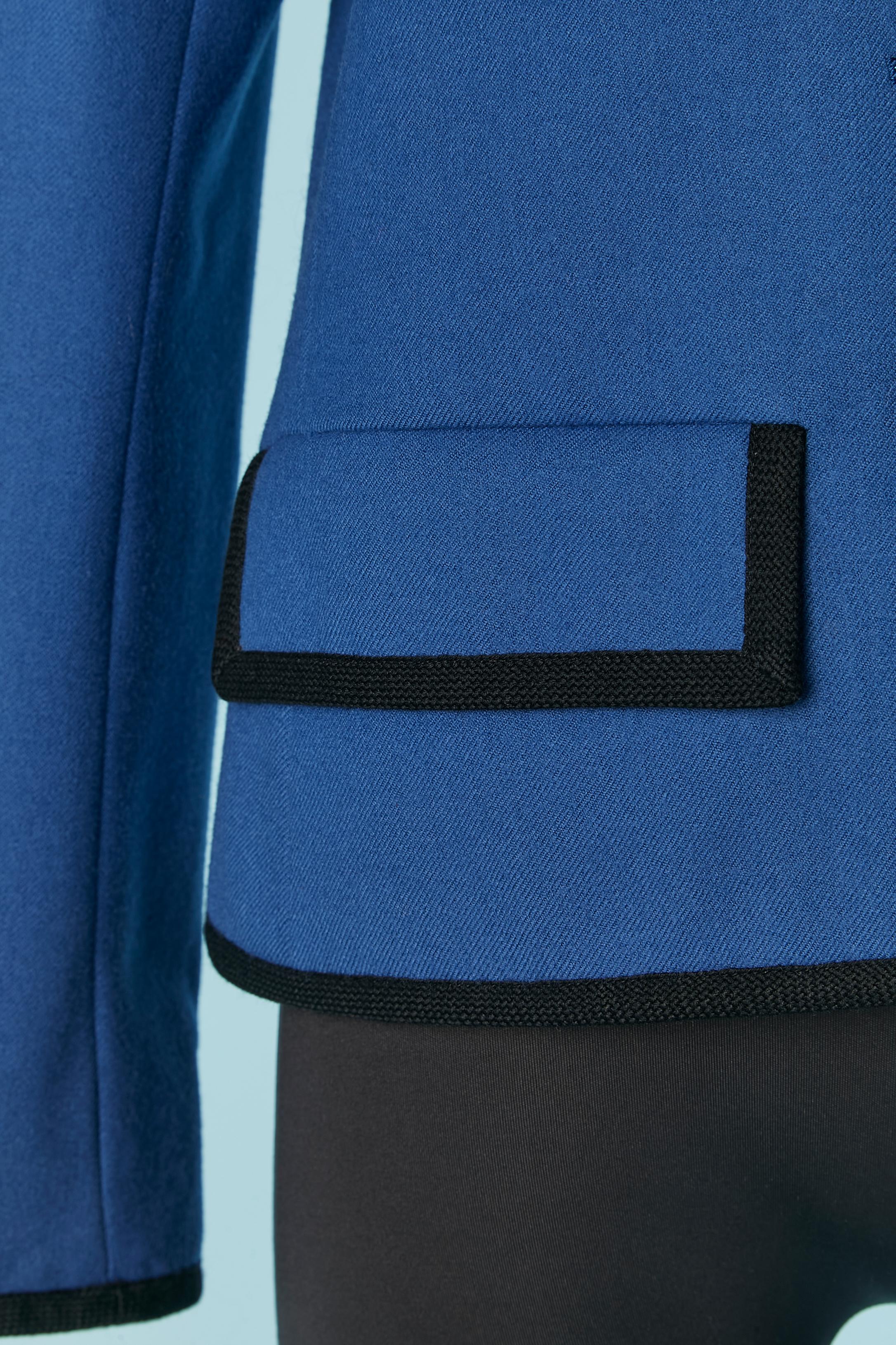 Blue single breasted wool jacket with black piping SAINT LAURENT Rive Gauche In Excellent Condition For Sale In Saint-Ouen-Sur-Seine, FR