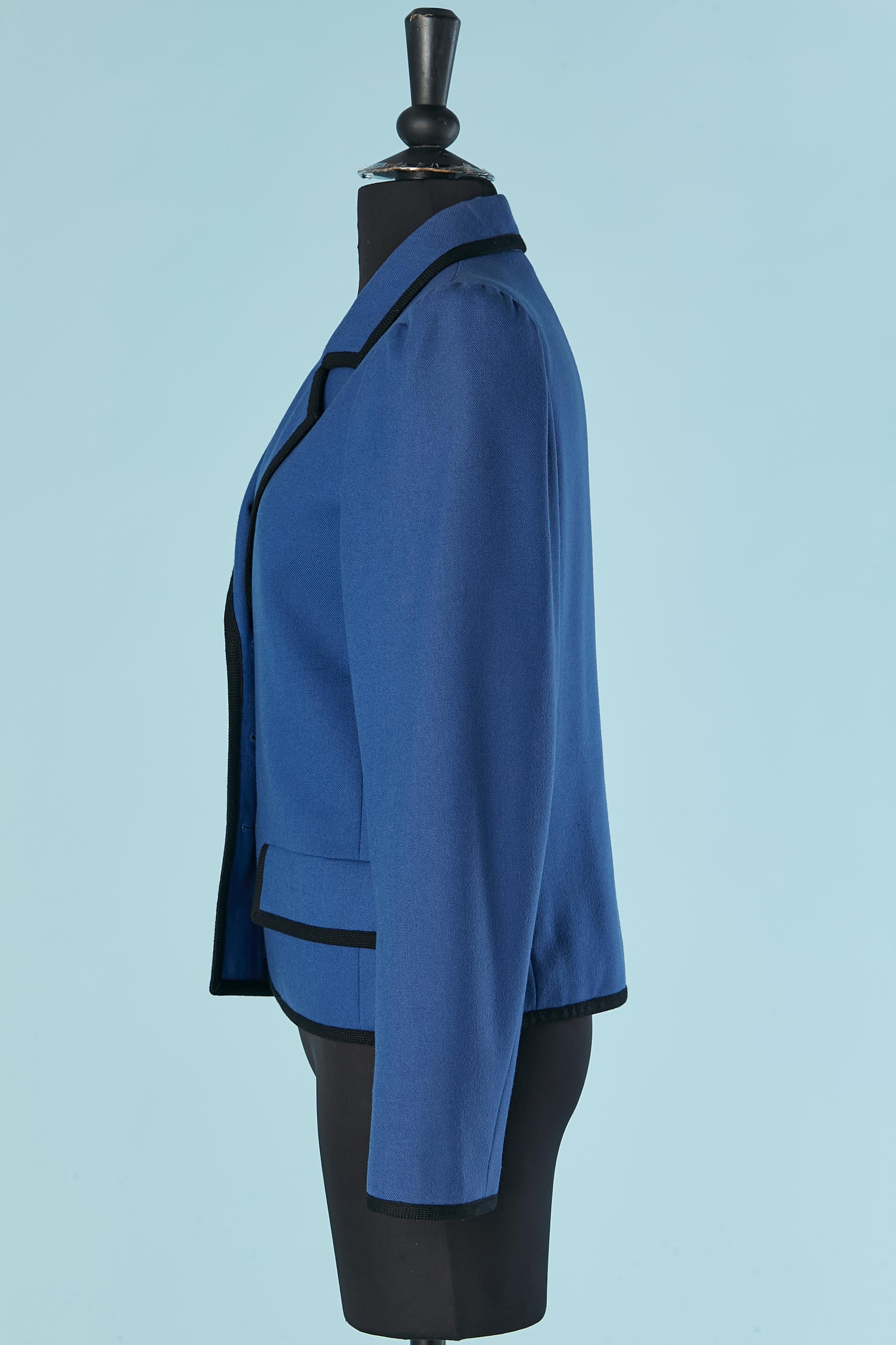 Women's Blue single breasted wool jacket with black piping SAINT LAURENT Rive Gauche For Sale