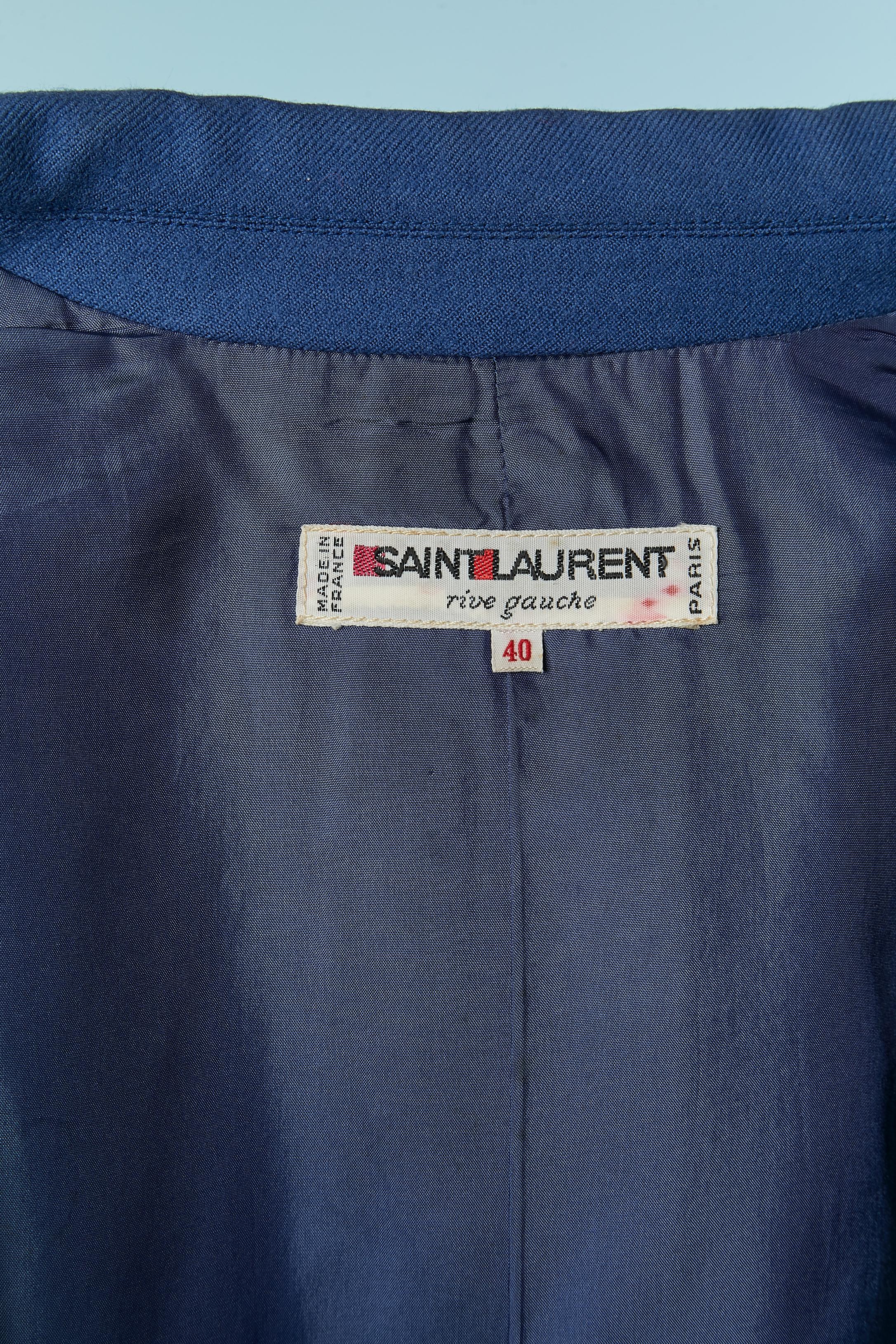 Blue single breasted wool jacket with black piping SAINT LAURENT Rive Gauche For Sale 2