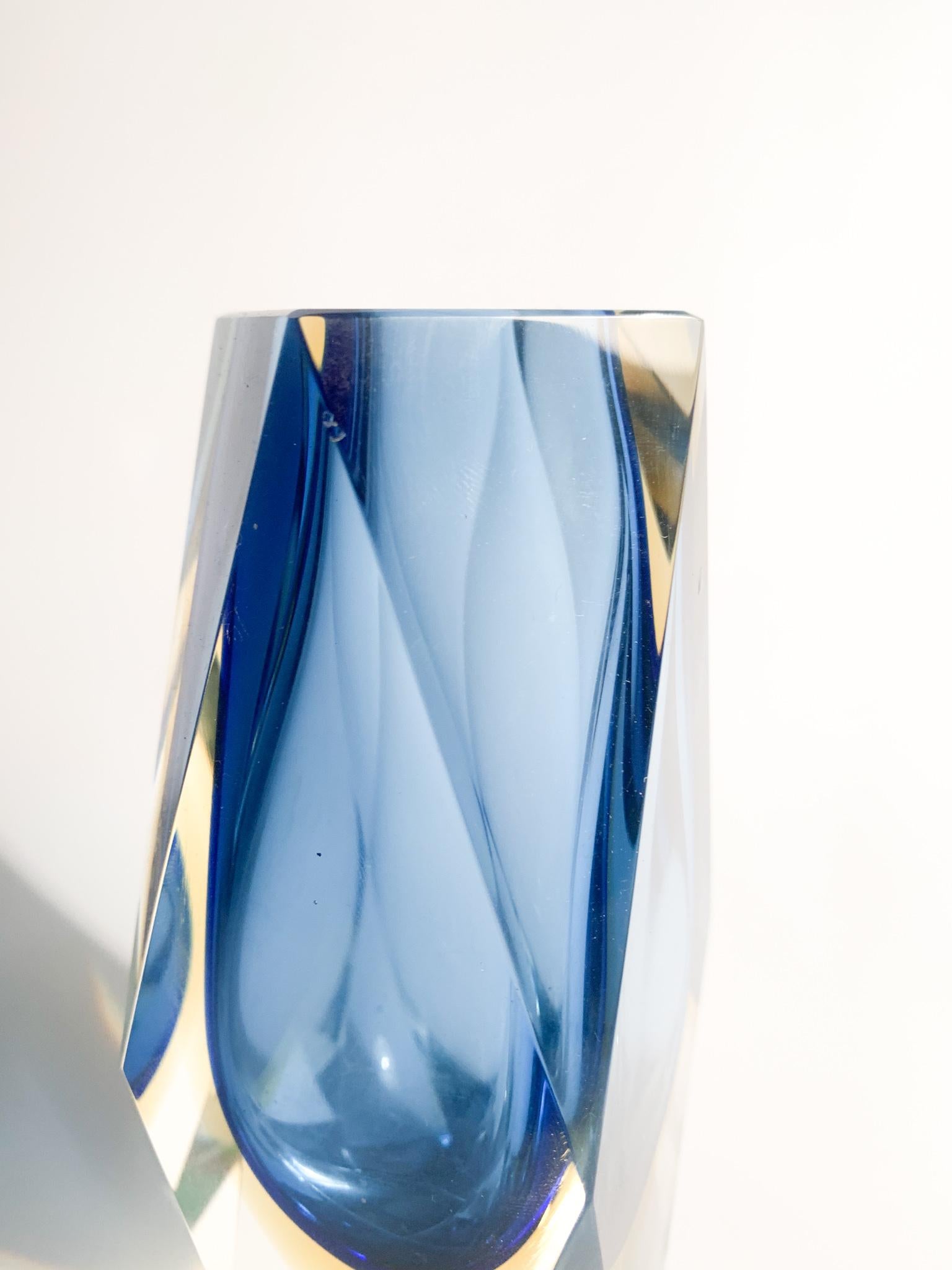 Italian Blue Single Flower Vase in Submerged Murano Glass Attributed to Flavio Poli