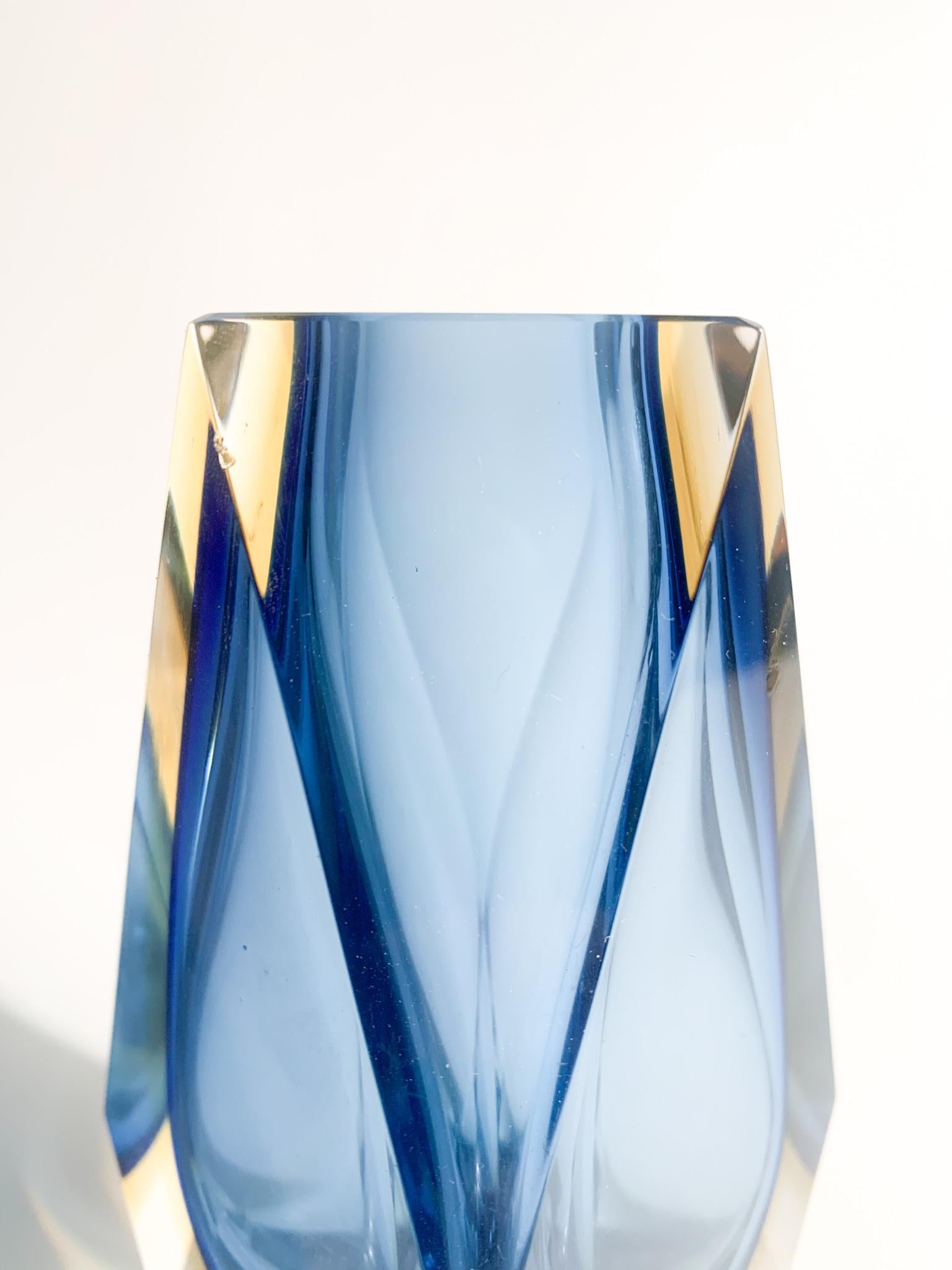 Late 20th Century Blue Single Flower Vase in Submerged Murano Glass Attributed to Flavio Poli