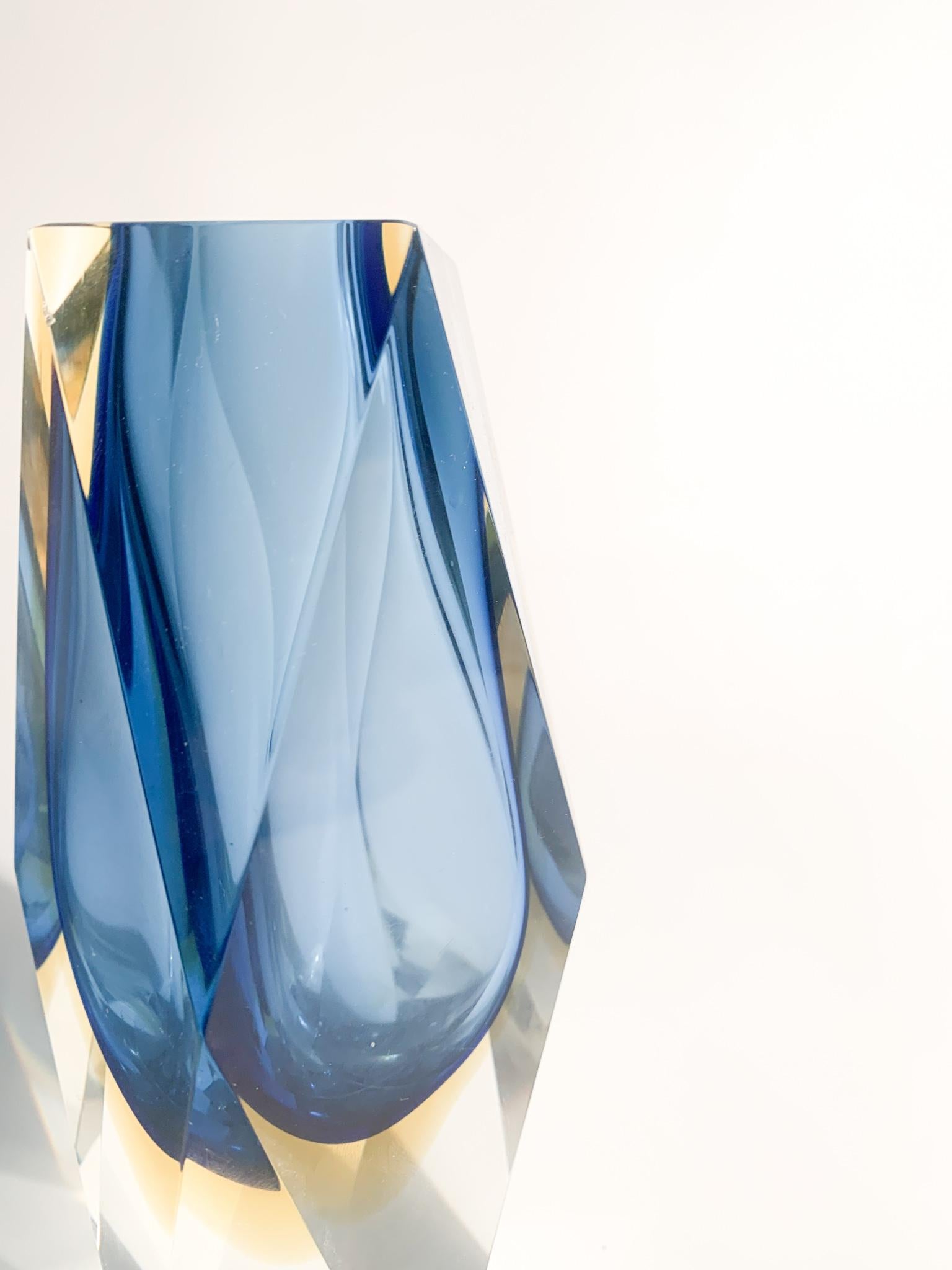 Blue Single Flower Vase in Submerged Murano Glass Attributed to Flavio Poli 1