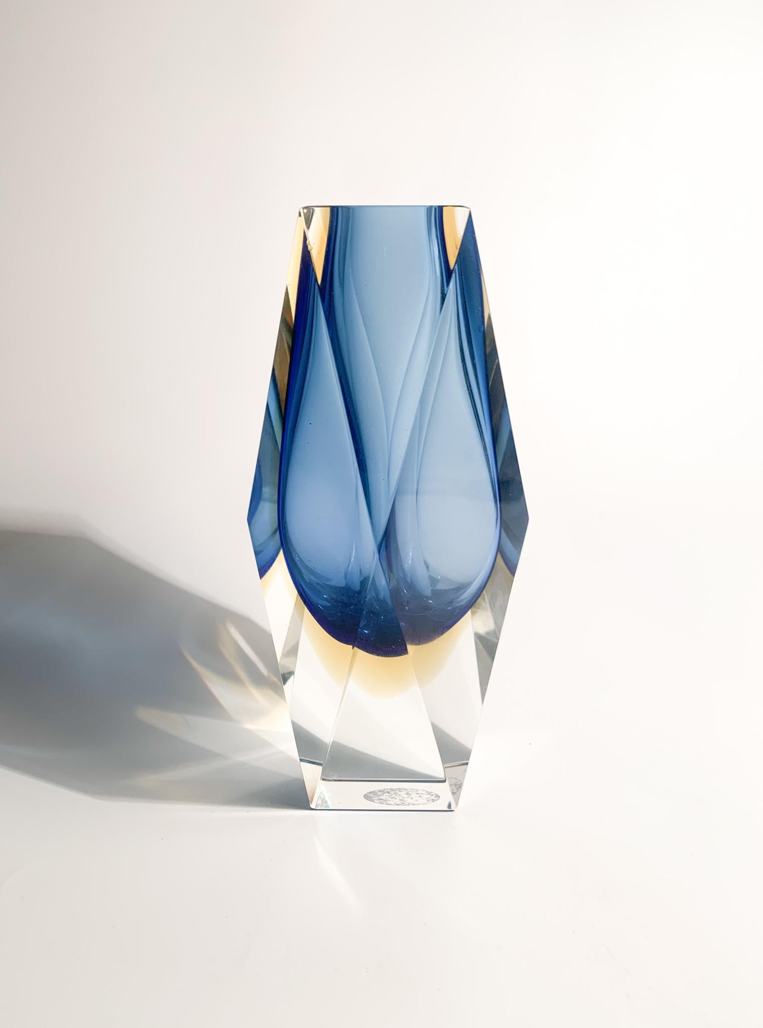Blue Single Flower Vase in Submerged Murano Glass Attributed to Flavio Poli 2