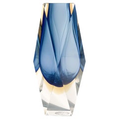 Blue Single Flower Vase in Submerged Murano Glass Attributed to Flavio Poli