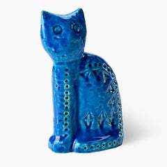 Blue Sitting Cat Figurine by Aldo Londi