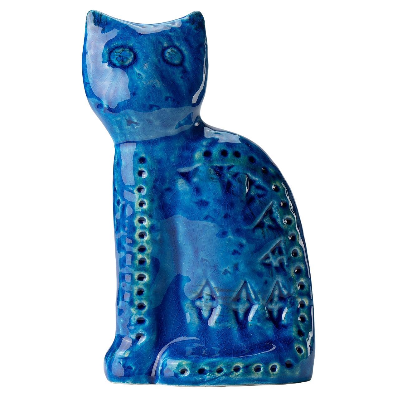 Blue Sitting Cat Figurine by Aldo Londi im Angebot