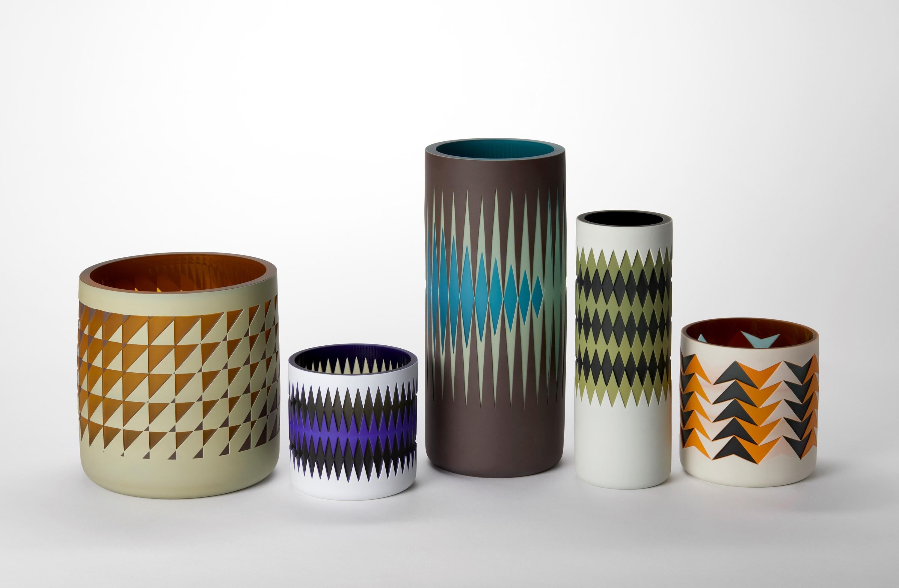 Hand-Crafted Blue Skies, a graphic blue, black & grey handblown glass vase by Sarah Wiberley For Sale