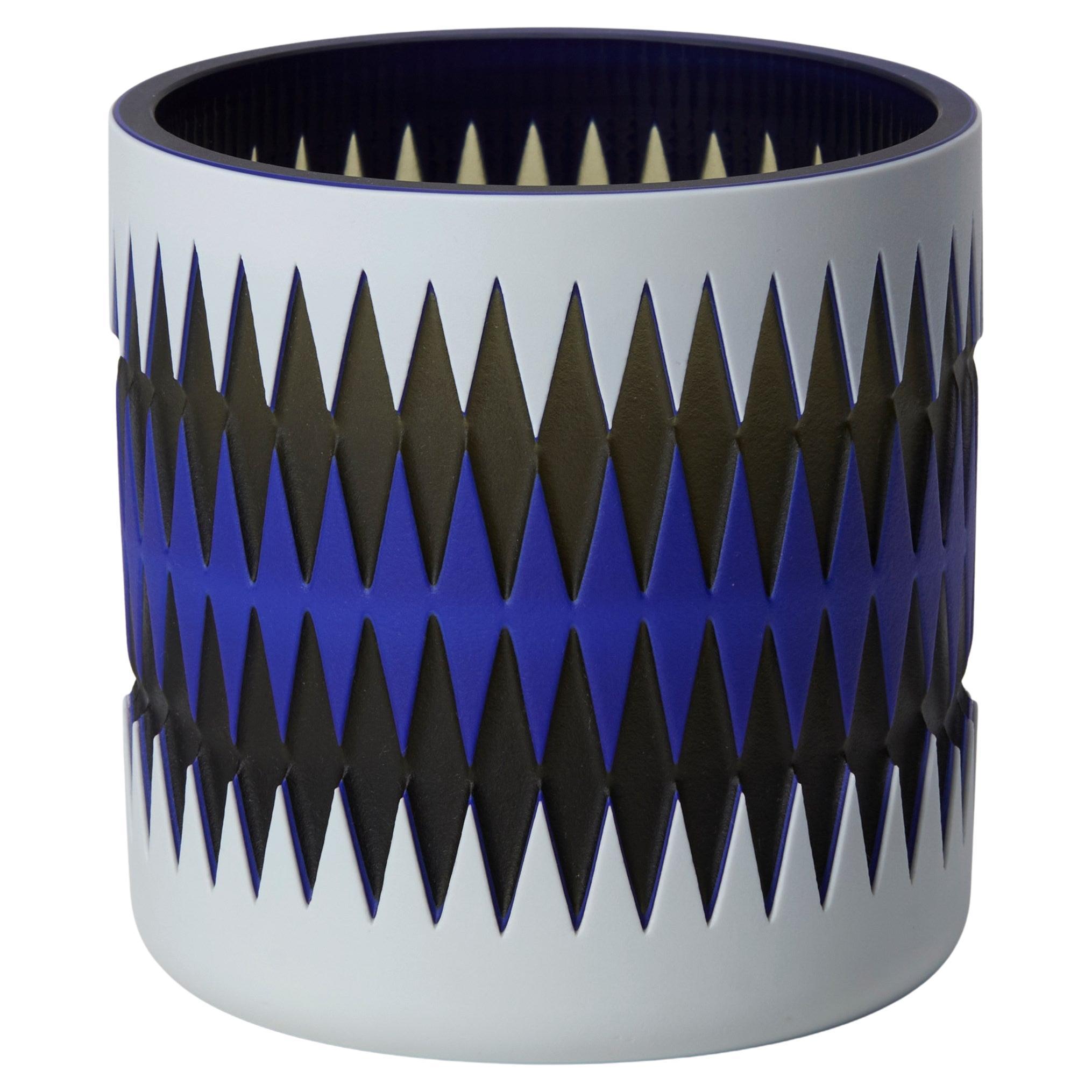 Blue Skies, a graphic blue, black & grey handblown glass vase by Sarah Wiberley For Sale