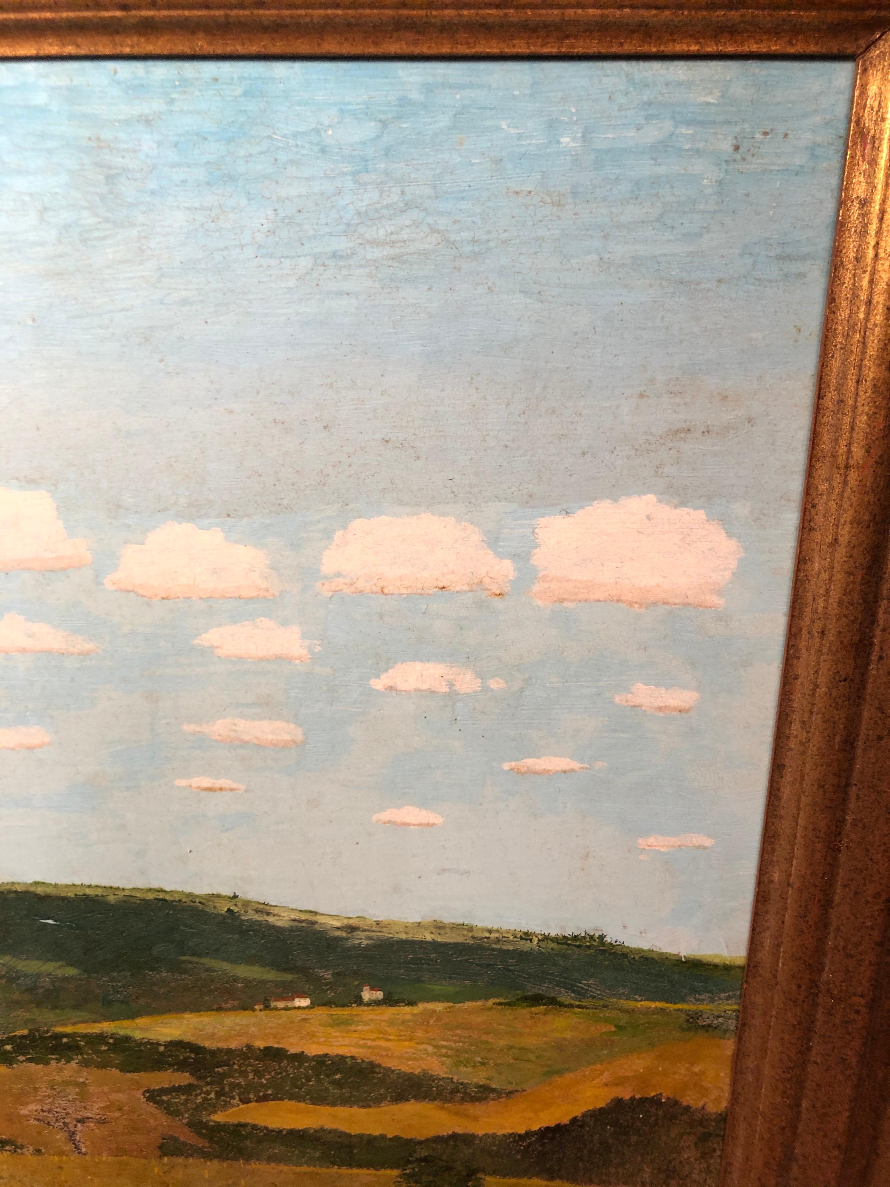 „Blaue Himmel“ Landschaftsgemälde mit Wolken und Feldern im Angebot 6