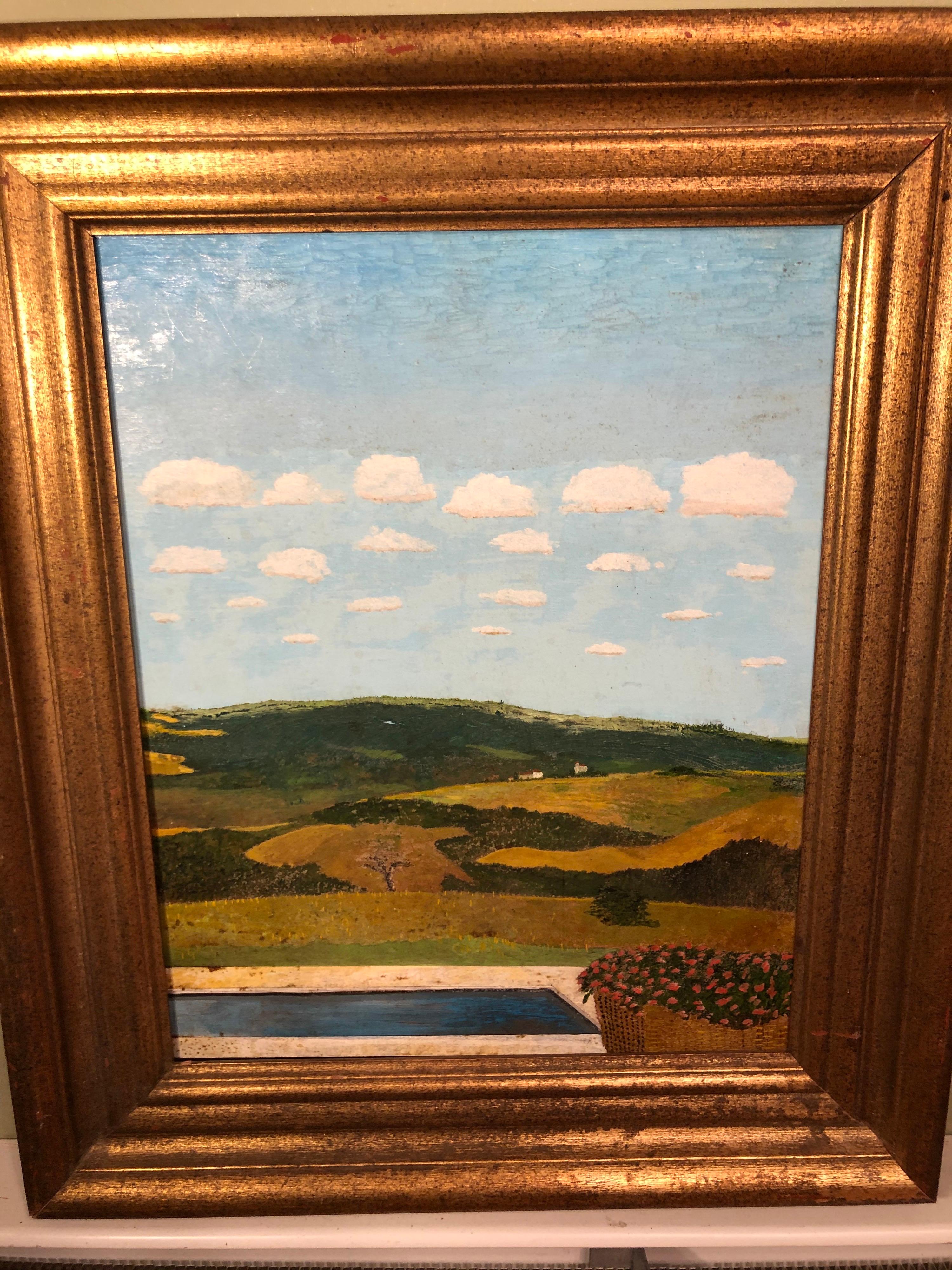 „Blaue Himmel“ Landschaftsgemälde mit Wolken und Feldern (20. Jahrhundert) im Angebot