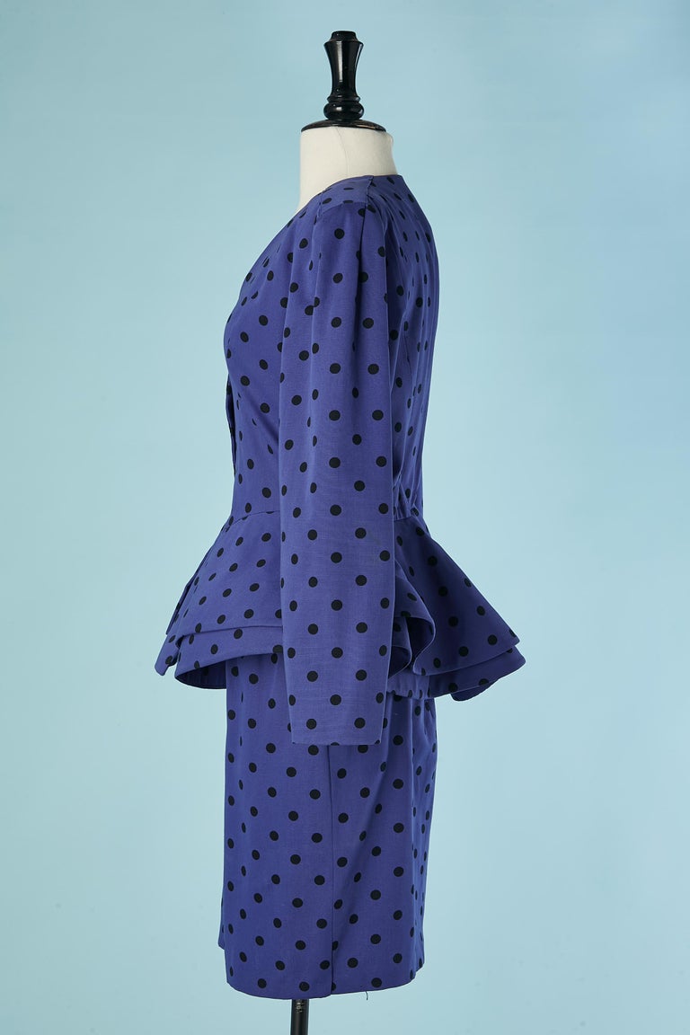 Falda-traje azul con lunares negros BALENCIAGA en venta en 1stDibs