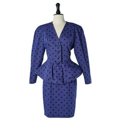 Vintage Blue skirt-suit with black Polka-Dots BALENCIAGA