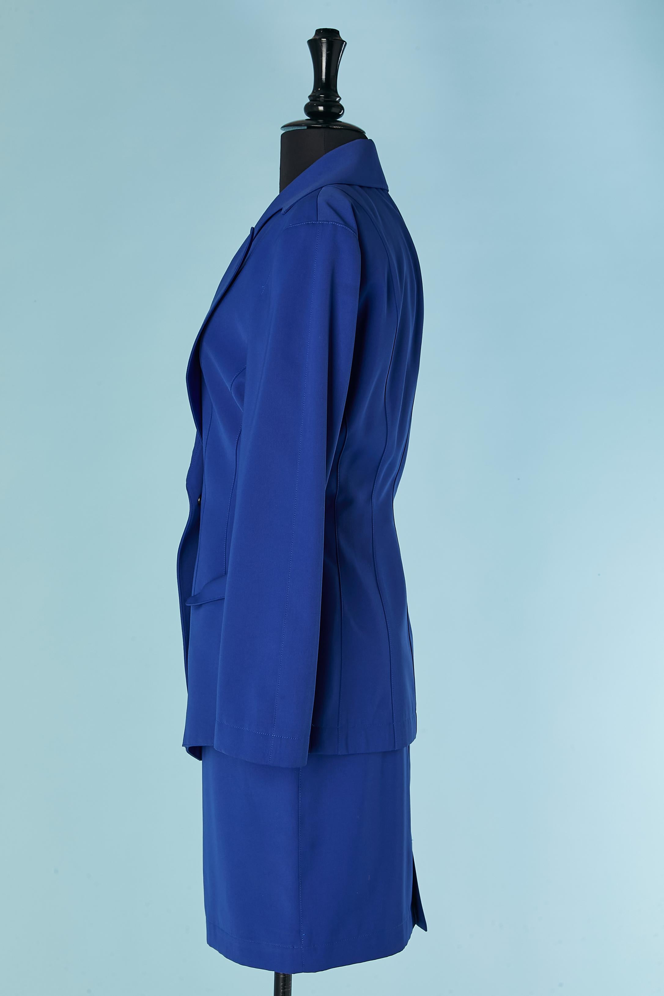 Blue skirt-suit with double breasted jacket THIERRY MUGLER For Sale 2
