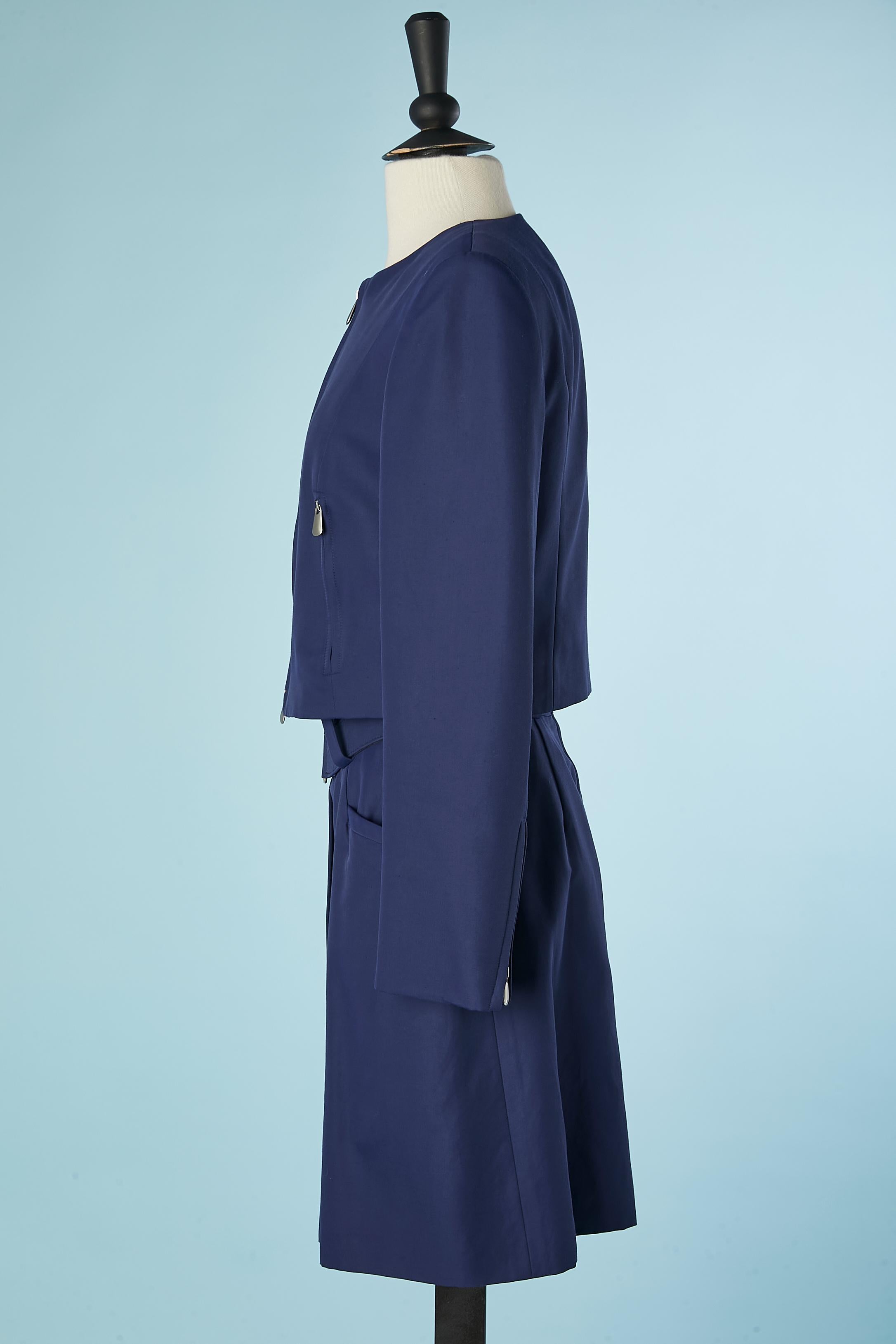 Tailleur jupe bleu avec fermeture éclair DÉCLARATION DE CLAUDE MONTANA Vers 1980 Pour femmes en vente