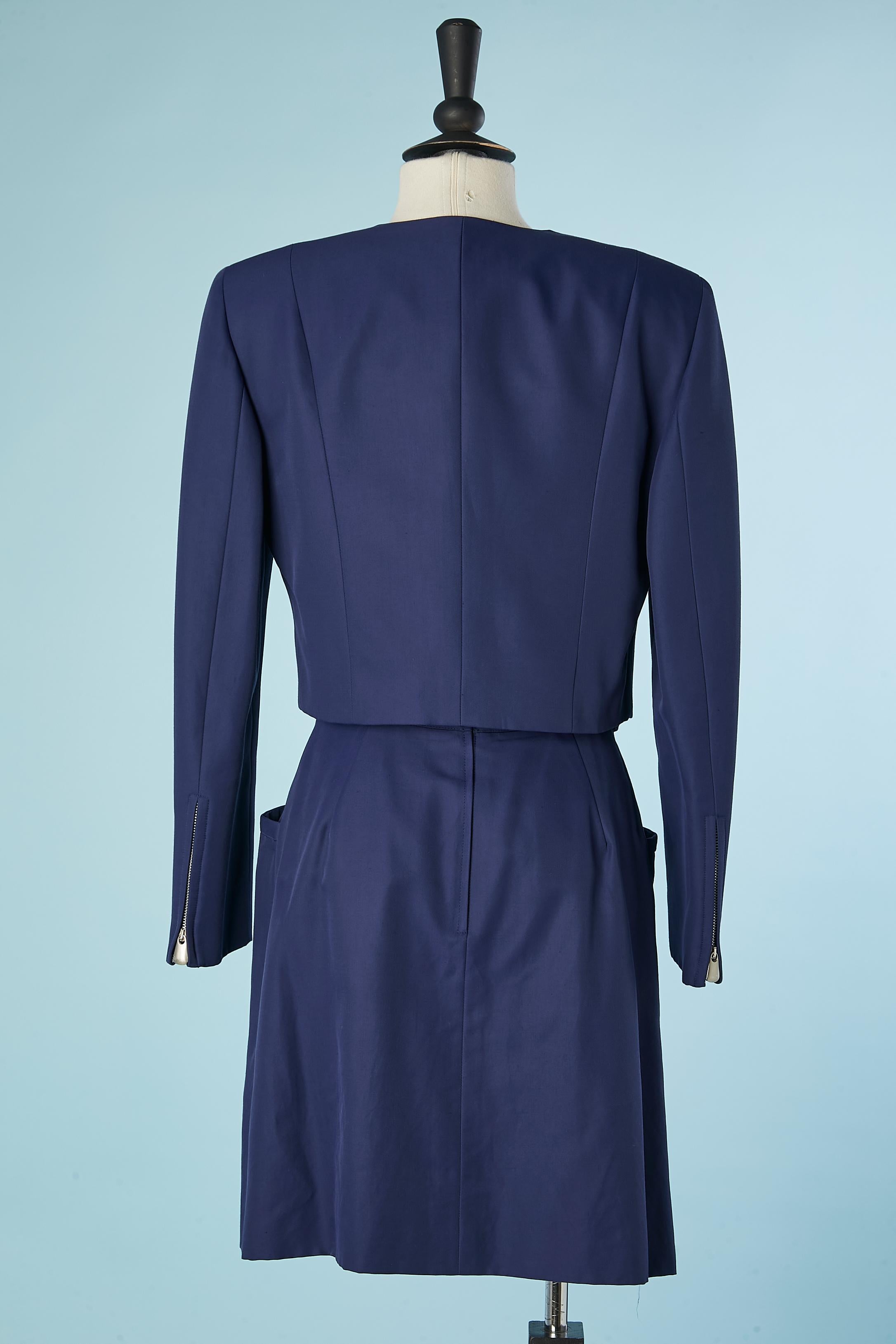 Blue skirt- suit with zip STATE OF CLAUDE MONTANA Circa 1980's For Sale 2