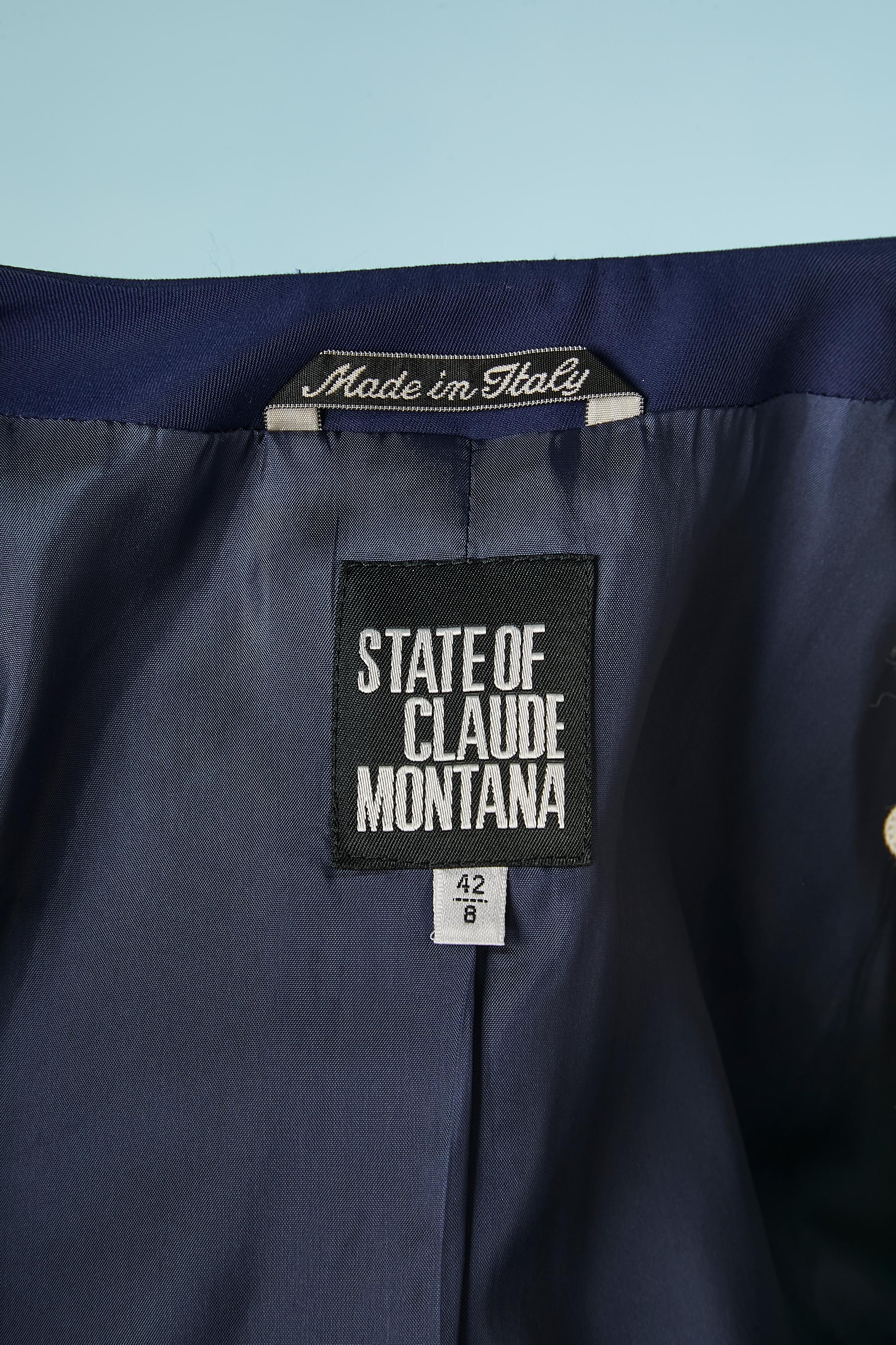 Blue skirt- suit with zip STATE OF CLAUDE MONTANA Circa 1980's For Sale 3