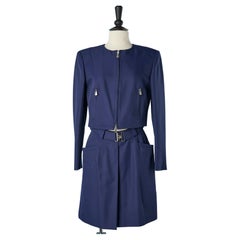 Retro Blue skirt- suit with zip STATE OF CLAUDE MONTANA Circa 1980's