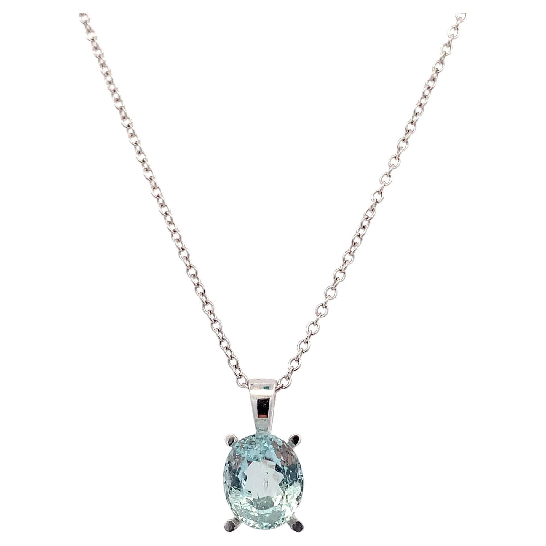 Blue sky aquamarine pendant 18k white gold necklace