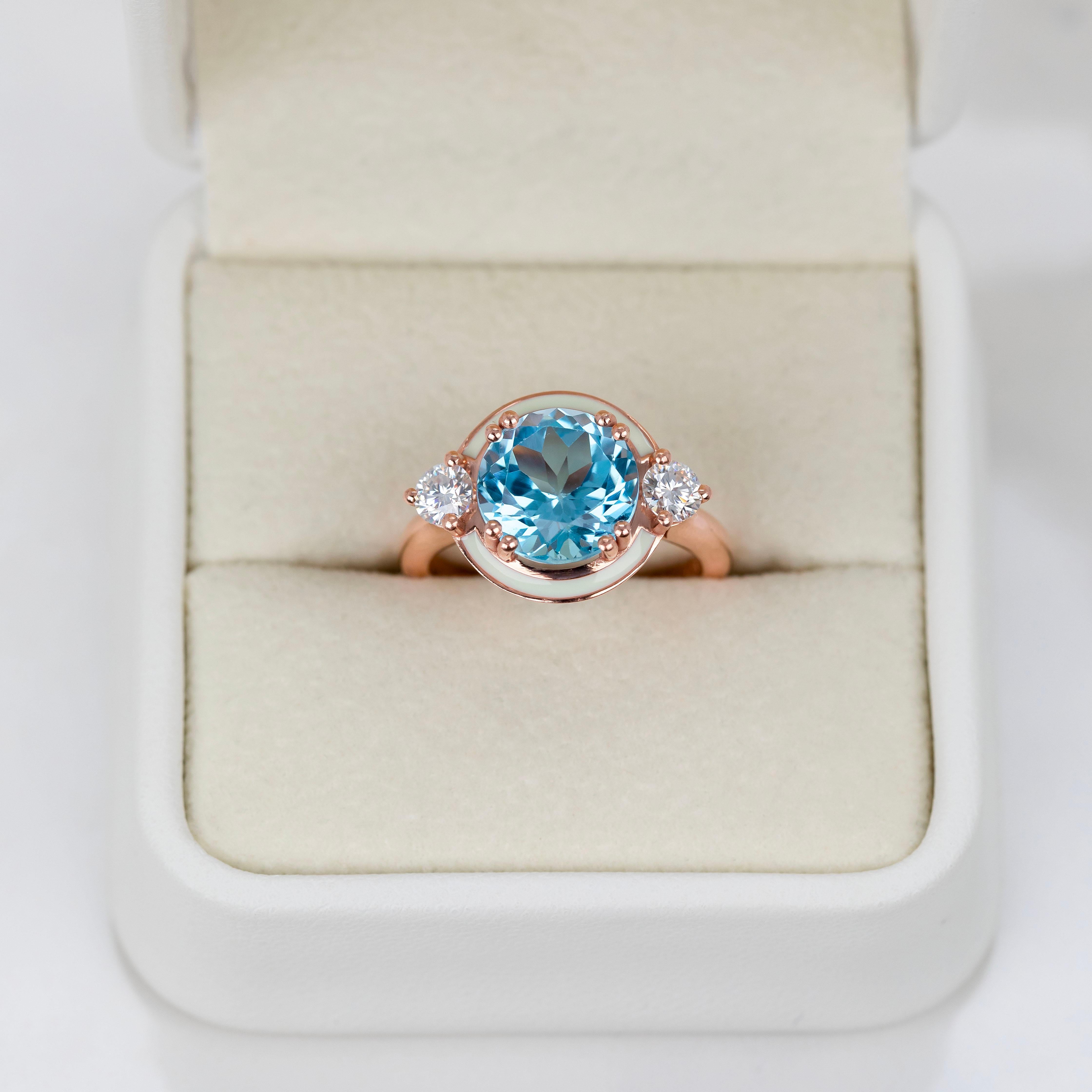 Blue Sky Topaz Ring, Statement Gemstone Colorful Rings, Gift for Mom Jewelry For Sale 4