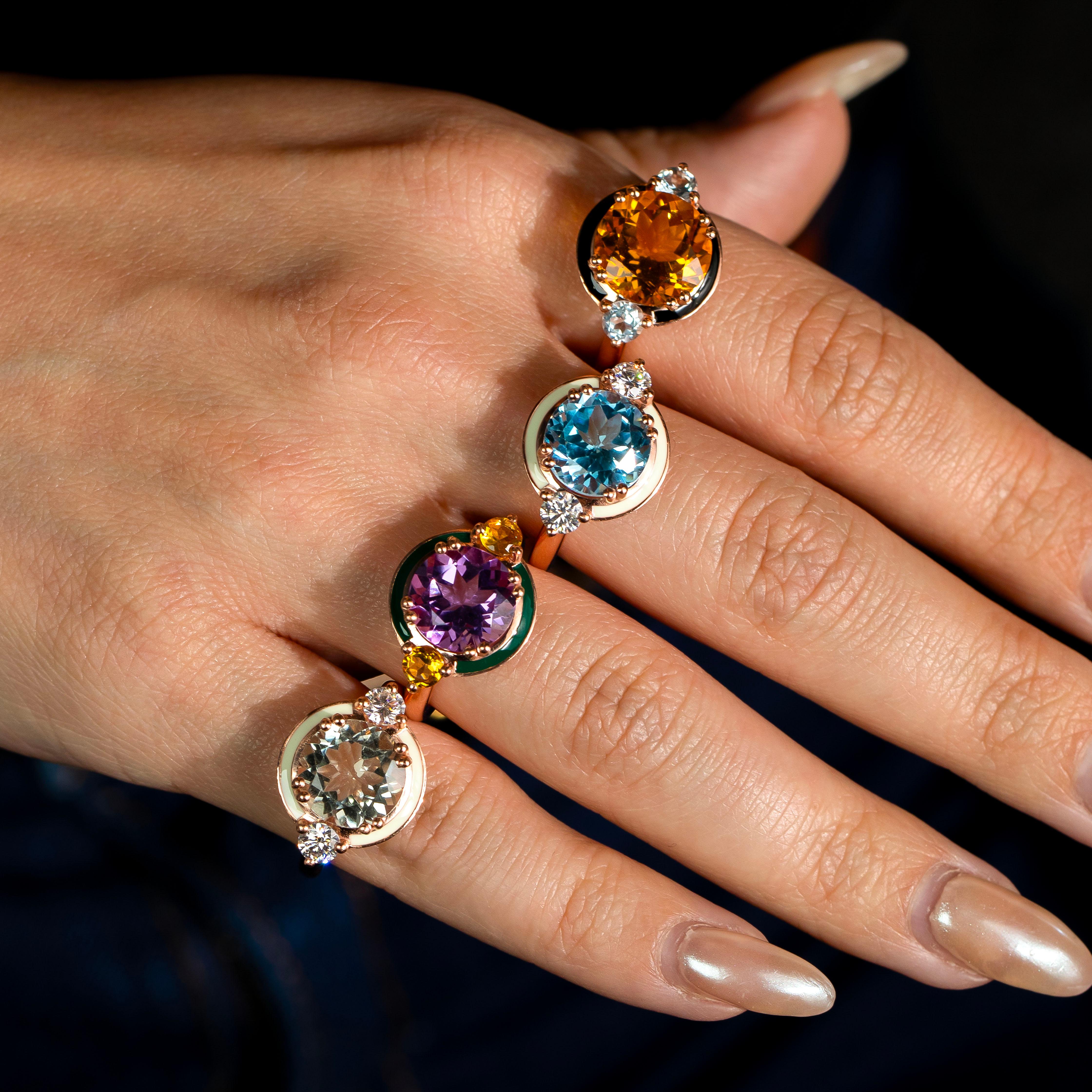 925 Silver Ring, Artdeco Style Enameled Cocktail Ring with 6-7.00 ct Sky Topaz and Moissanite, Mother Day Vintage Style Art Deco Jewelry, Gift For Her, Special Gift Jewelry.

If you want, you can also buy this ring in 585 gold. It is available in