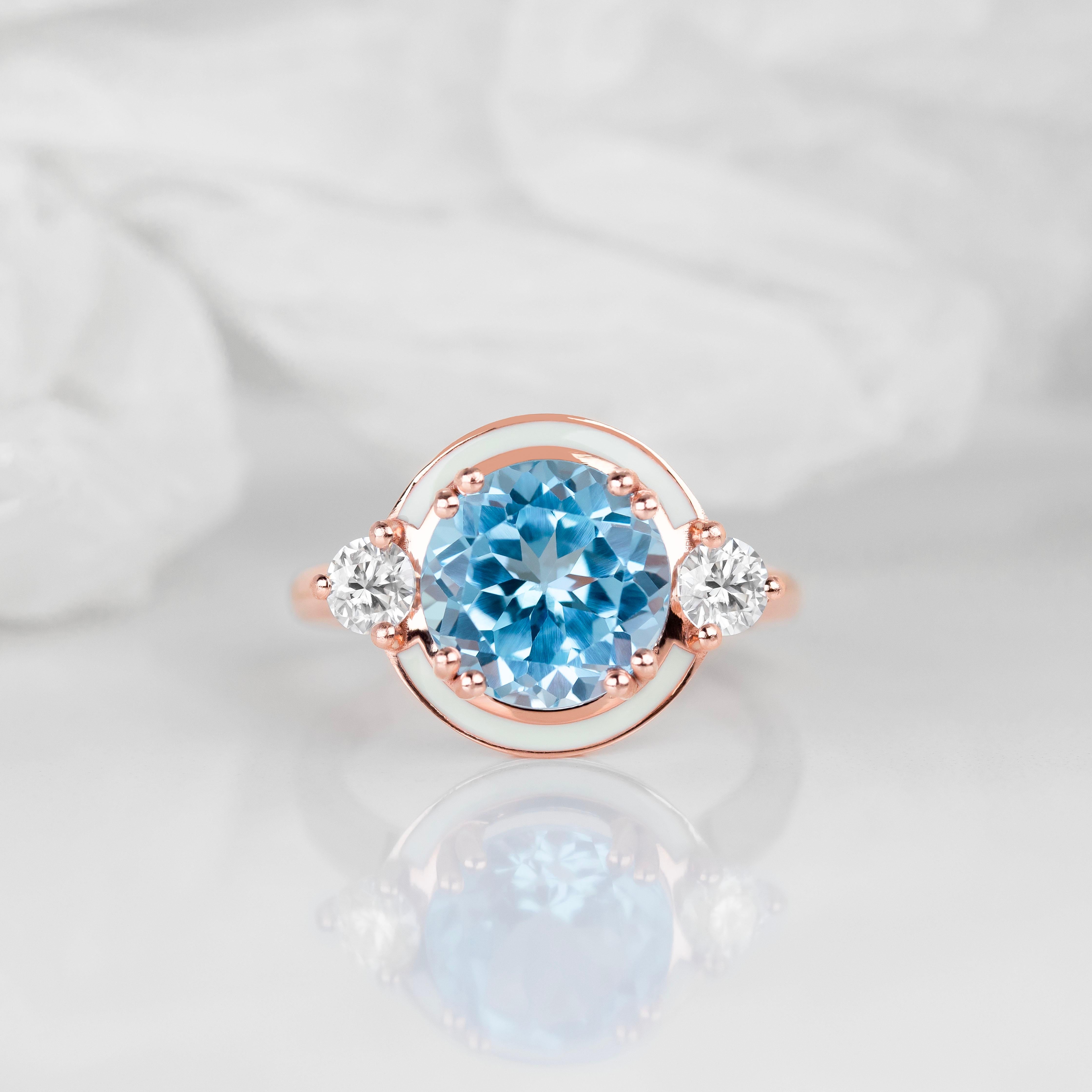 Women's Blue Sky Topaz Ring, Statement Gemstone Colorful Rings, Gift for Mom Jewelry For Sale