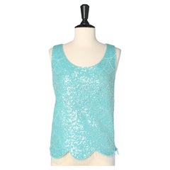 Blue sleeveless beaded top on knit base IMPERIAL Circa 1960's