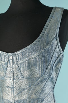 Blue sleeveless dress with silver coated HERVE LEGER