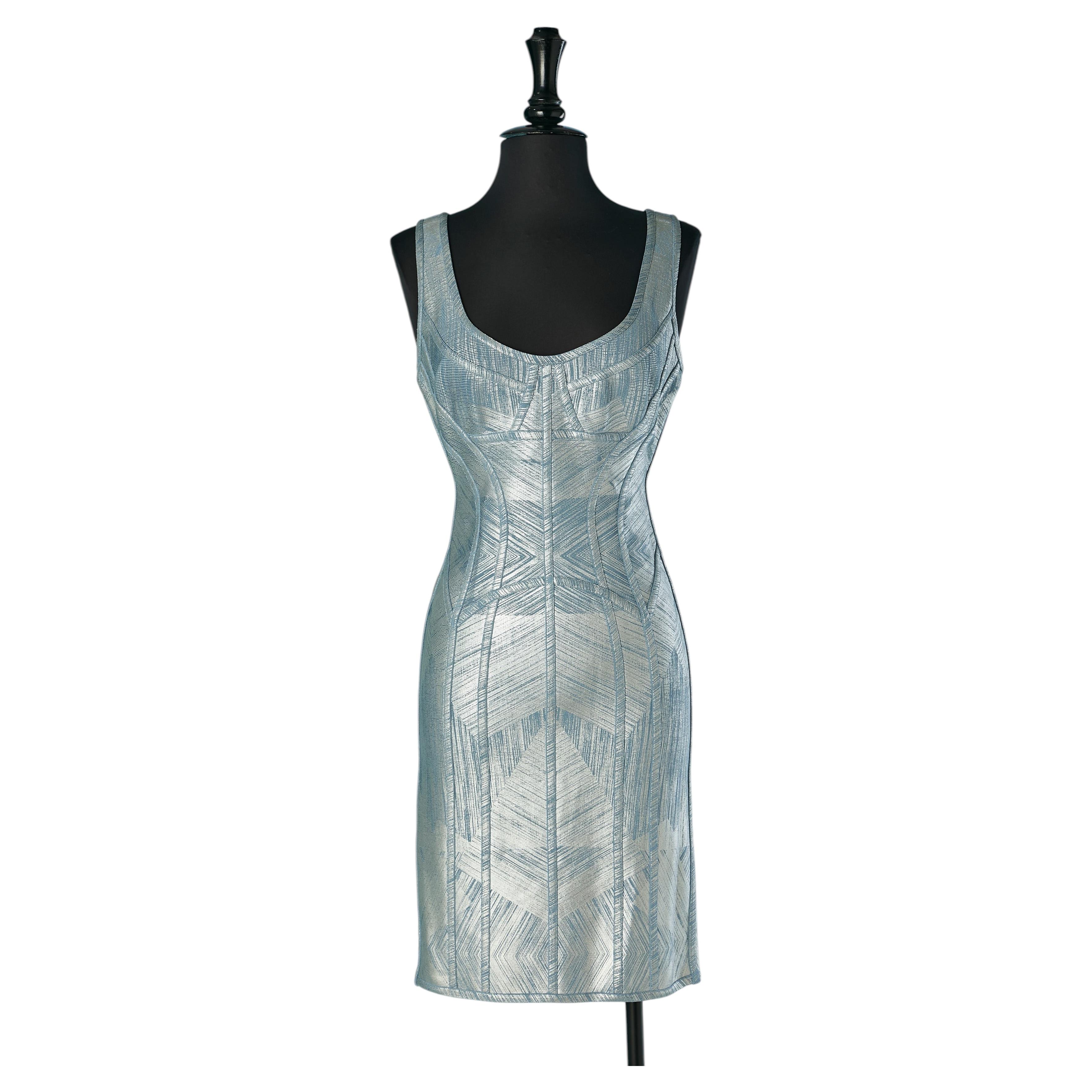 Vestido azul sin mangas con revestimiento plateado HERVE LEGER